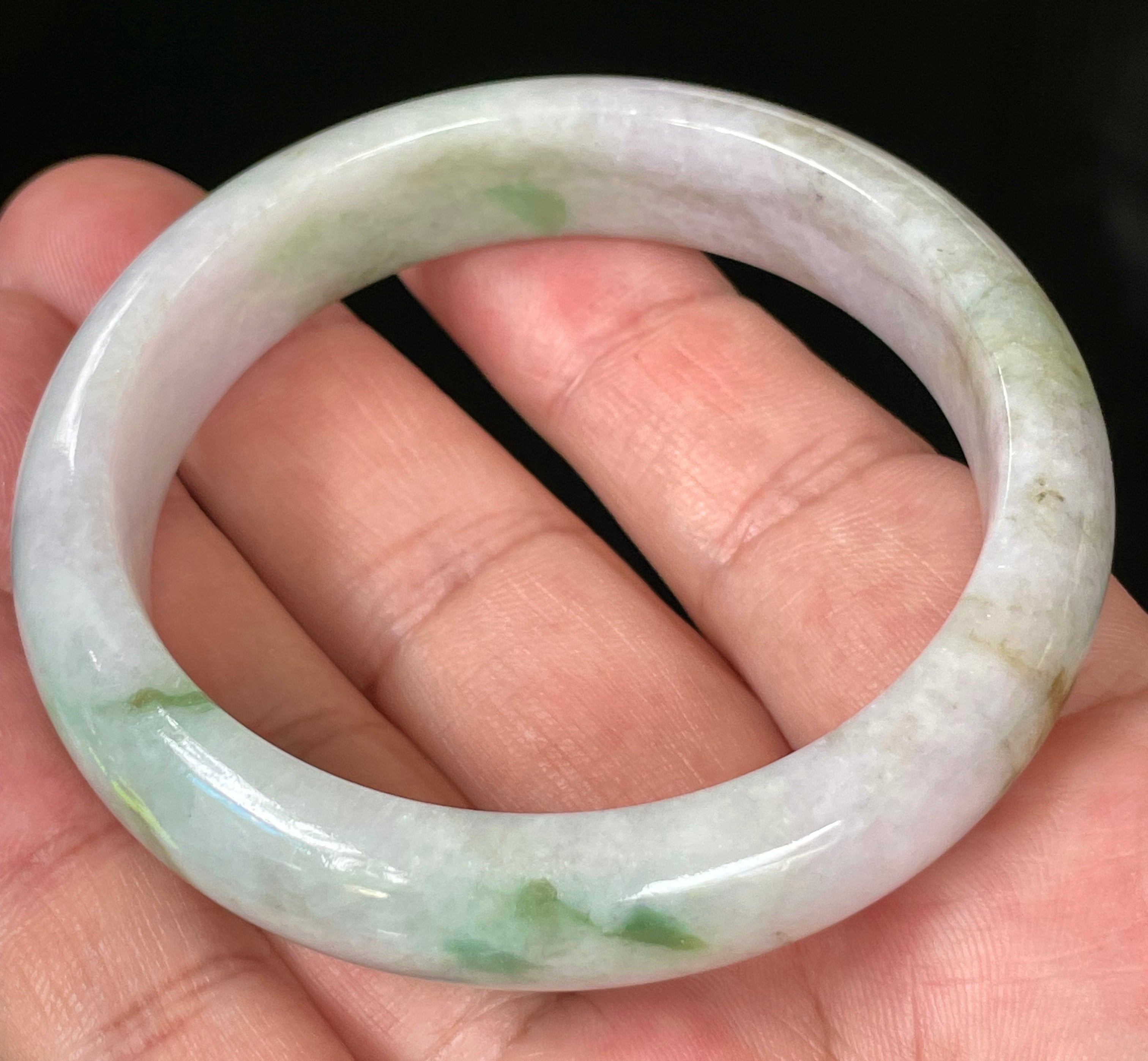 Natural Grade A Certified Burmese Jadeite Jade Bangle – Icy Imperial & Moss Green with Greyish Milky White Hues – 54.5mm – JB031