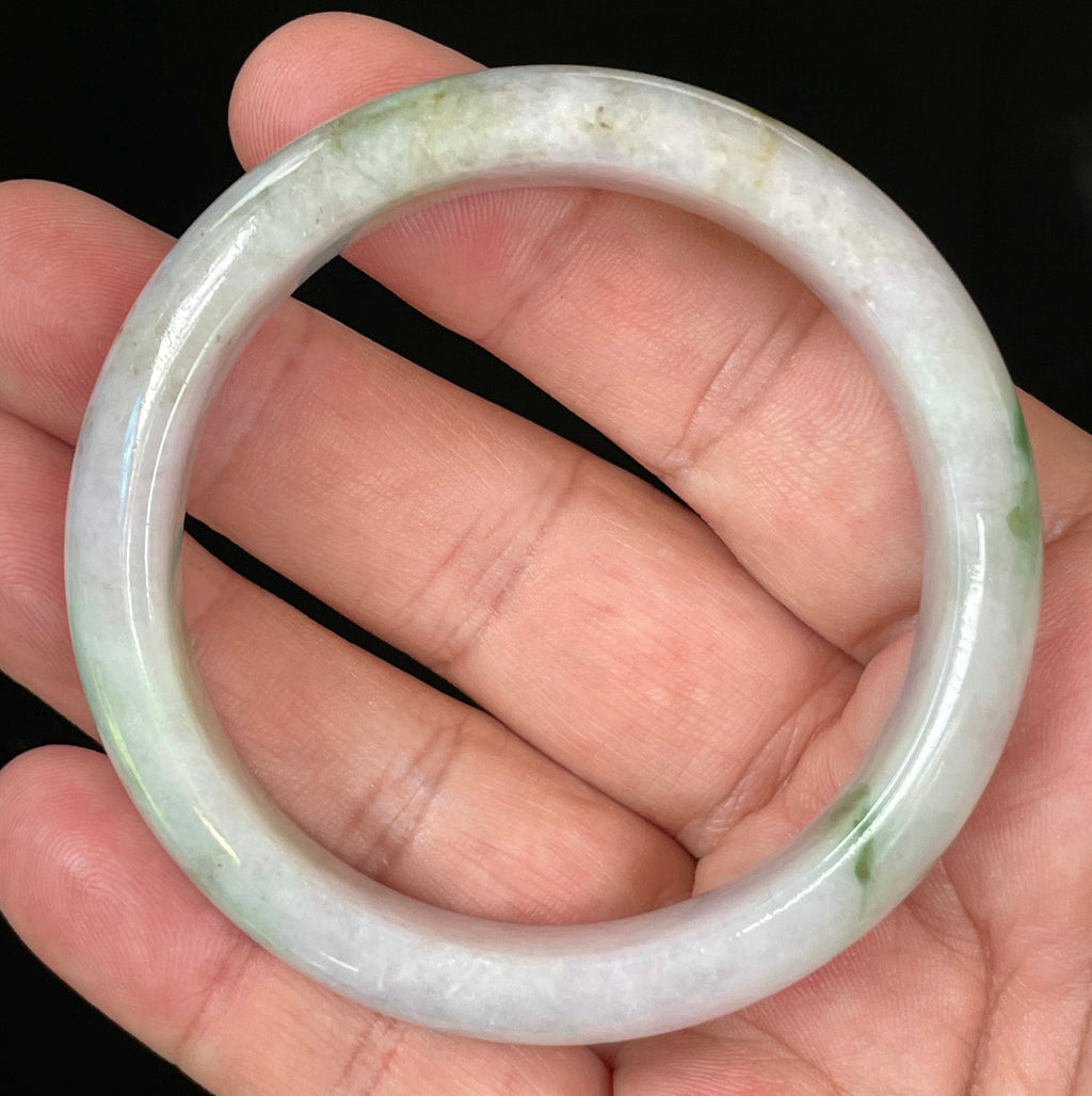 Natural Grade A Certified Burmese Jadeite Jade Bangle – Icy Imperial & Moss Green with Greyish Milky White Hues – 54.5mm – JB031