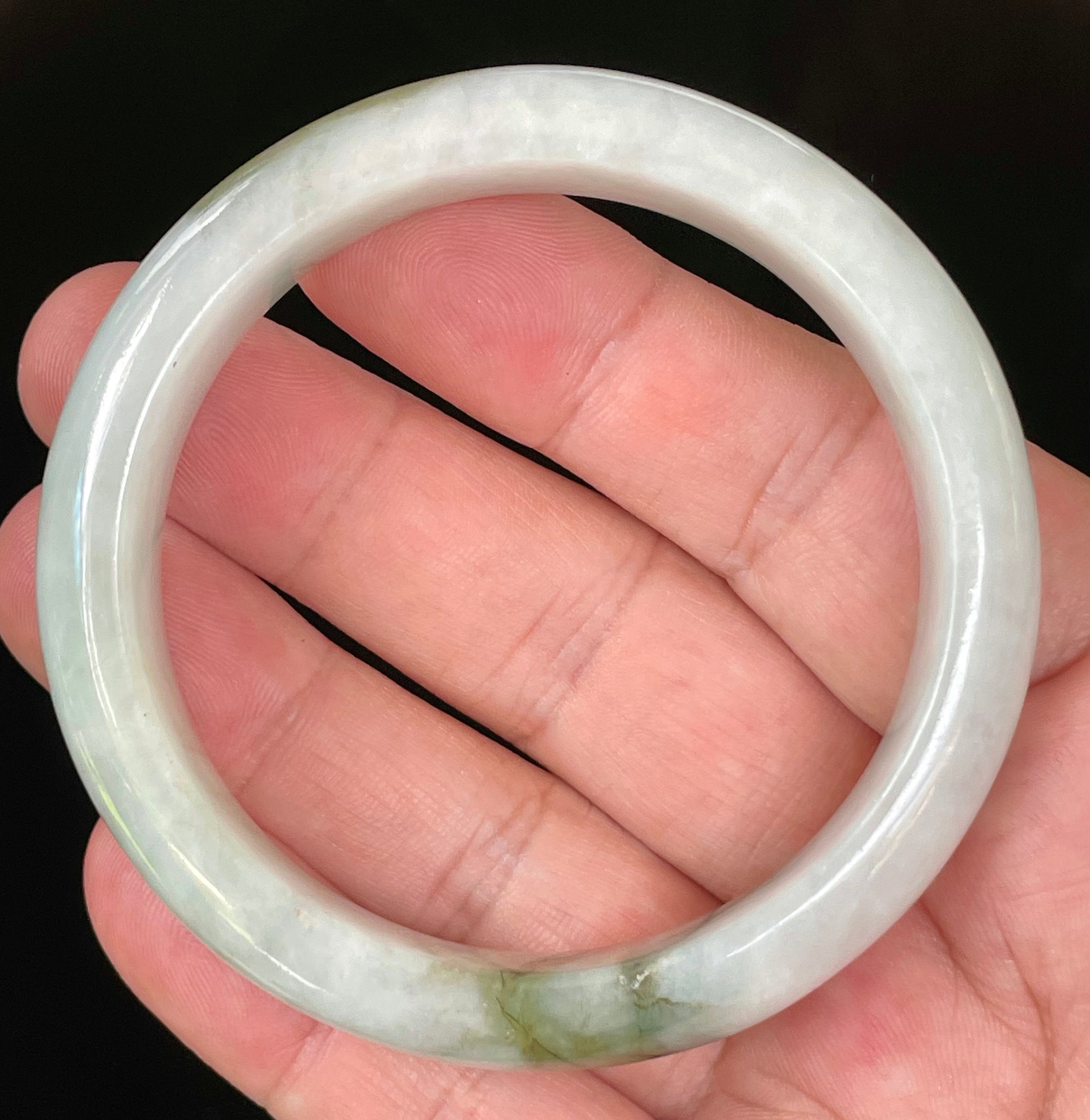 Natural Grade A Certified Burmese Jadeite Jade Bangle – Icy Apple & Moss Green with Light Greyish Milky White Hues – 57.5mm – JB025