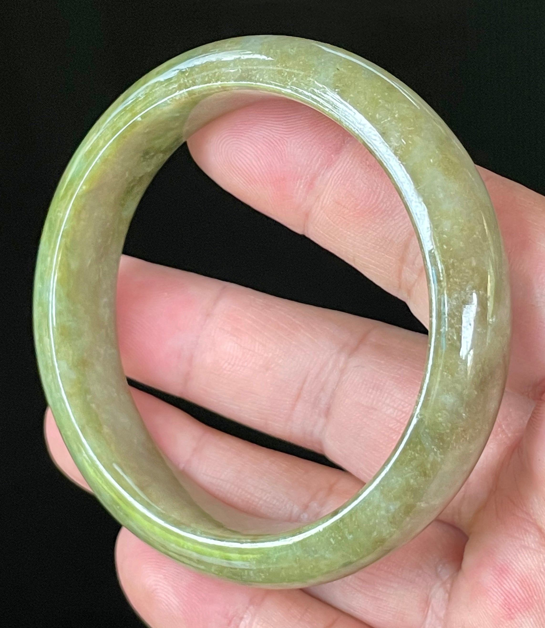 Natural Grade A Certified Burmese Jadeite Jade Bangle – Icy Apple & Forest Green with Milky Honey White Hues – 58mm – JB040