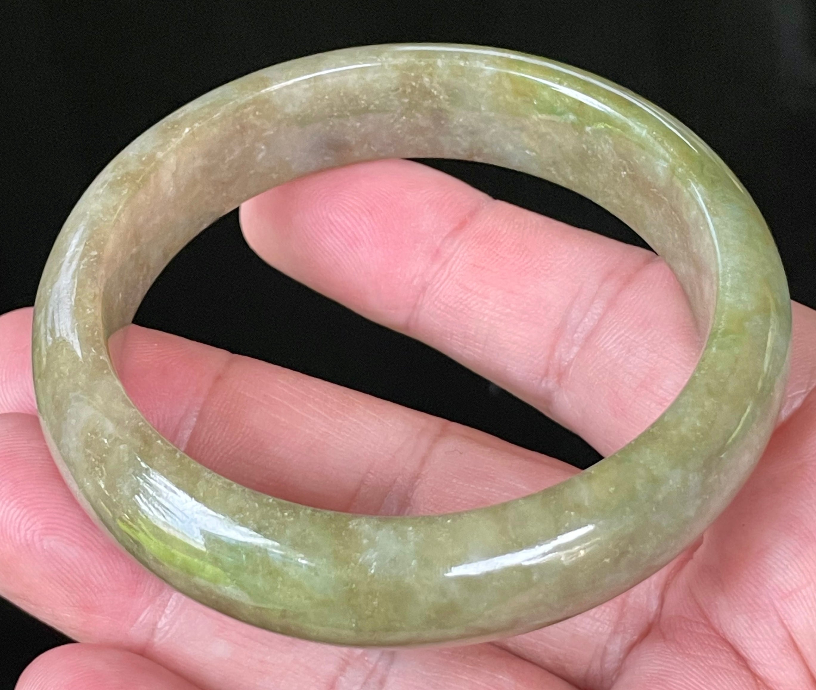Natural Grade A Certified Burmese Jadeite Jade Bangle – Icy Apple & Forest Green with Milky Honey White Hues – 58mm – JB040