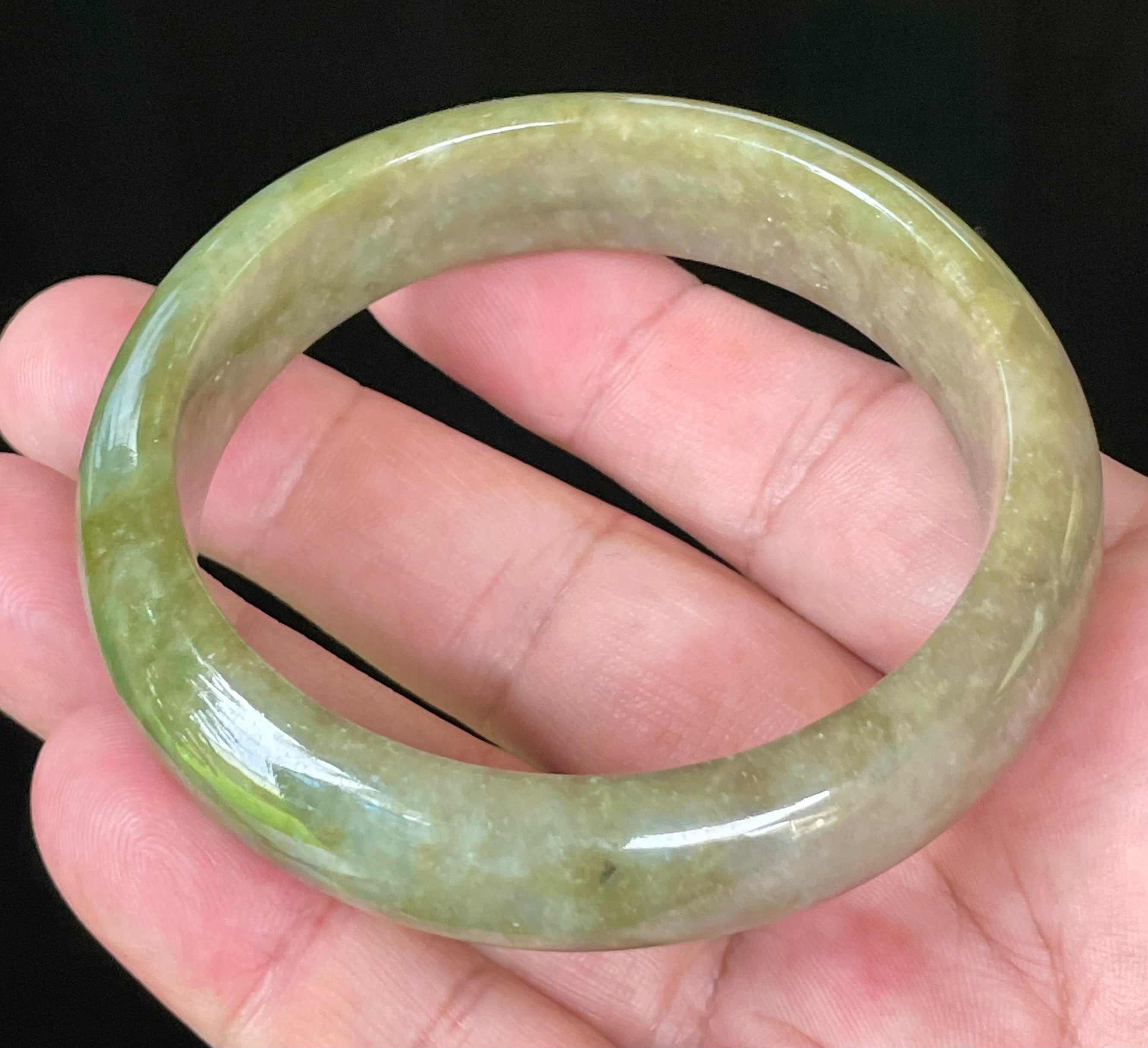 Natural Grade A Certified Burmese Jadeite Jade Bangle – Icy Apple & Forest Green with Milky Honey White Hues – 58mm – JB040