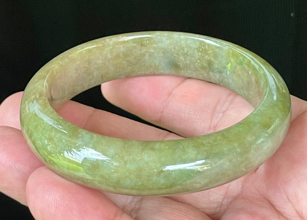Natural Grade A Certified Burmese Jadeite Jade Bangle – Icy Apple & Forest Green with Milky Honey White Hues – 58mm – JB040