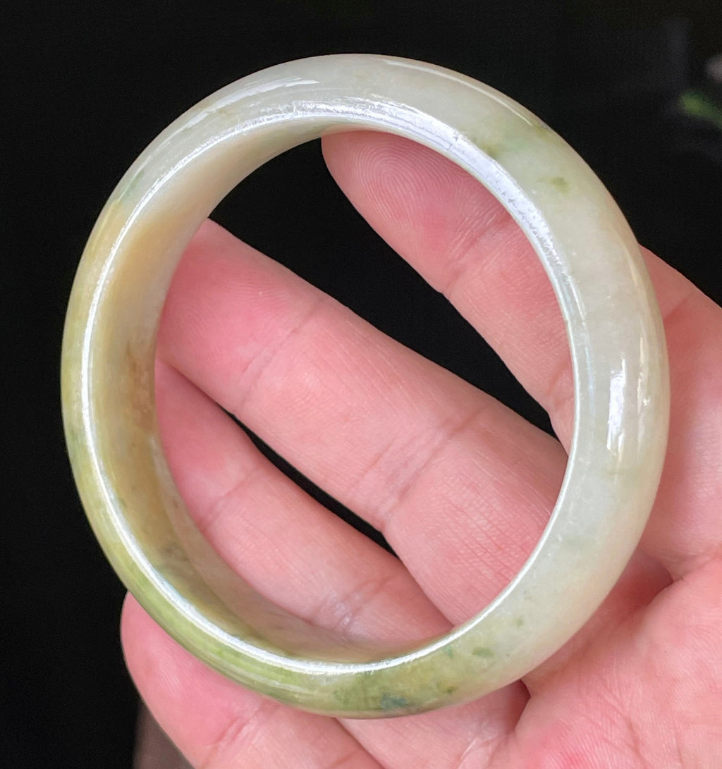 Natural Grade A Certified Burmese Jadeite Jade Bangle – Icy Yellow & Honey with Apple & Imperial Green with Milky White Hues – 58.3mm – JB053