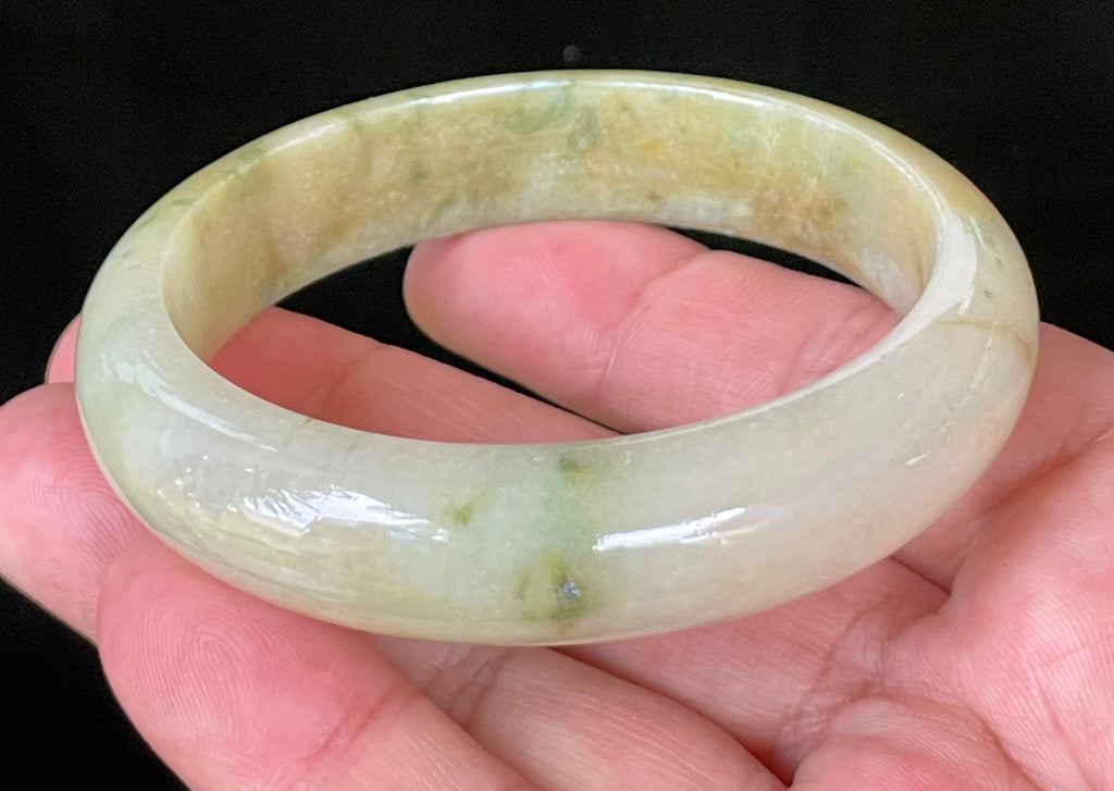 Natural Grade A Certified Burmese Jadeite Jade Bangle – Icy Yellow & Honey with Apple & Imperial Green with Milky White Hues – 58.3mm – JB053