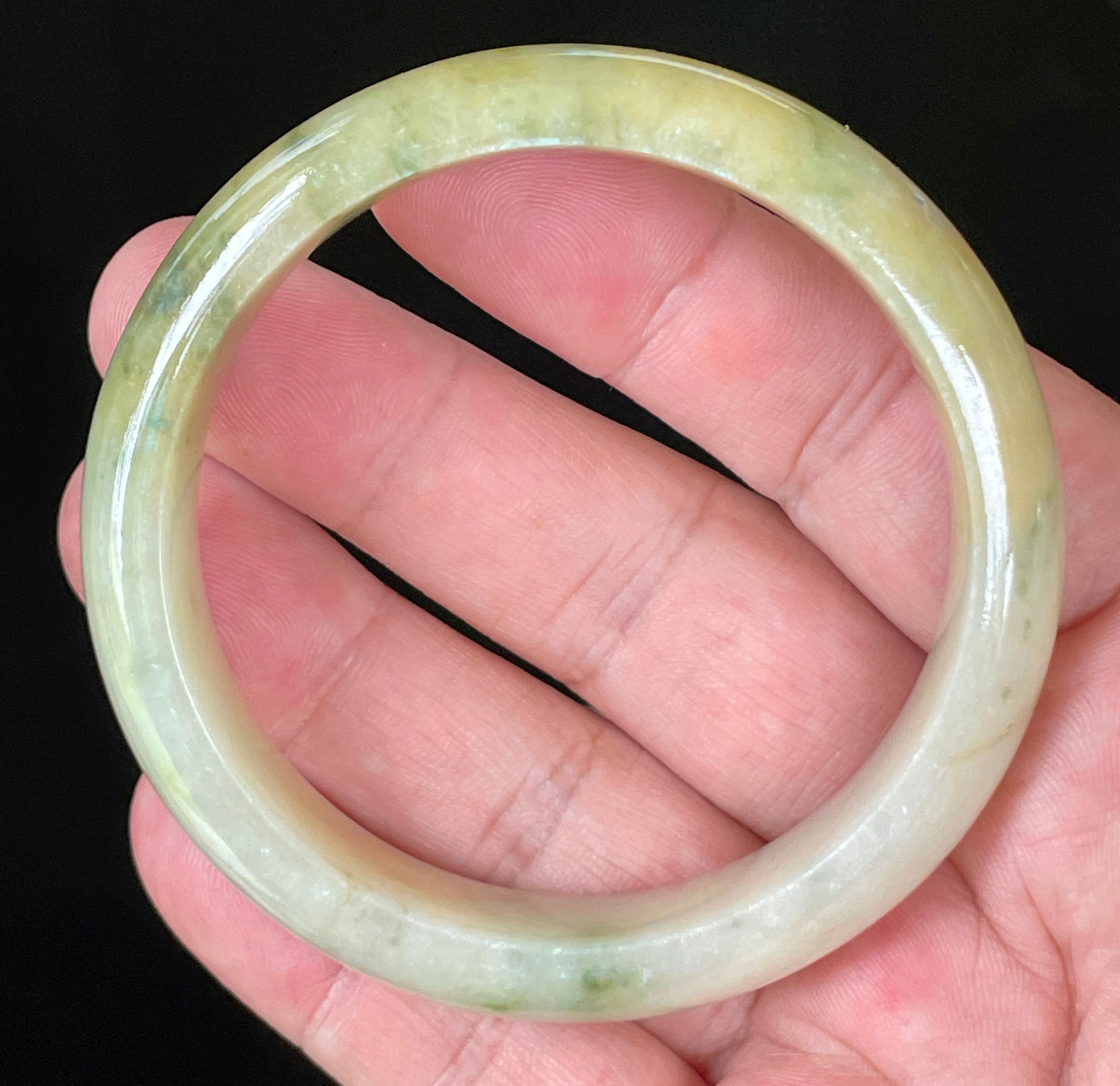 Natural Grade A Certified Burmese Jadeite Jade Bangle – Icy Yellow & Honey with Apple & Imperial Green with Milky White Hues – 58.3mm – JB053