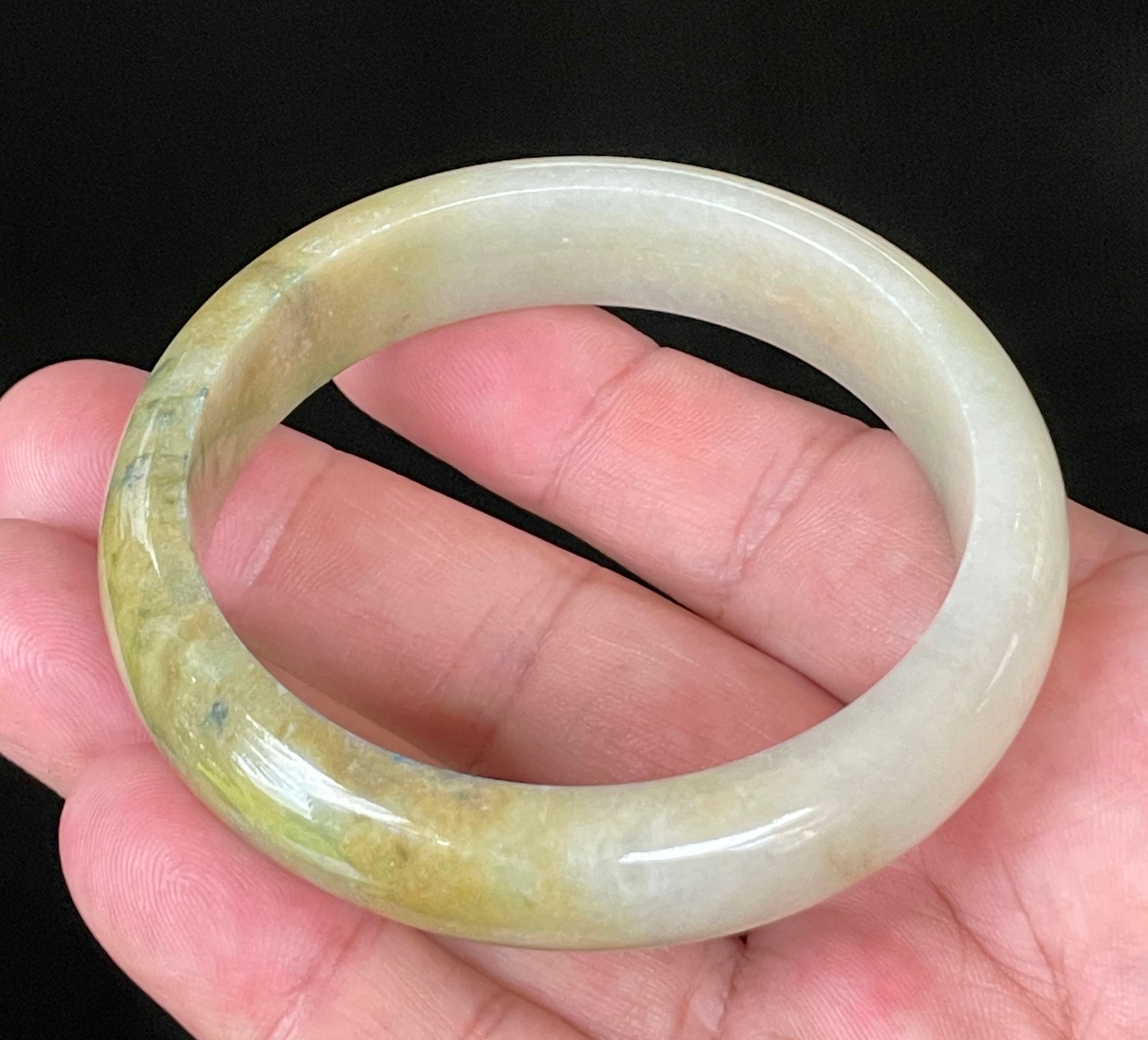Natural Grade A Certified Burmese Jadeite Jade Bangle – Icy Yellow & Honey with Apple & Imperial Green with Milky White Hues – 58.3mm – JB053