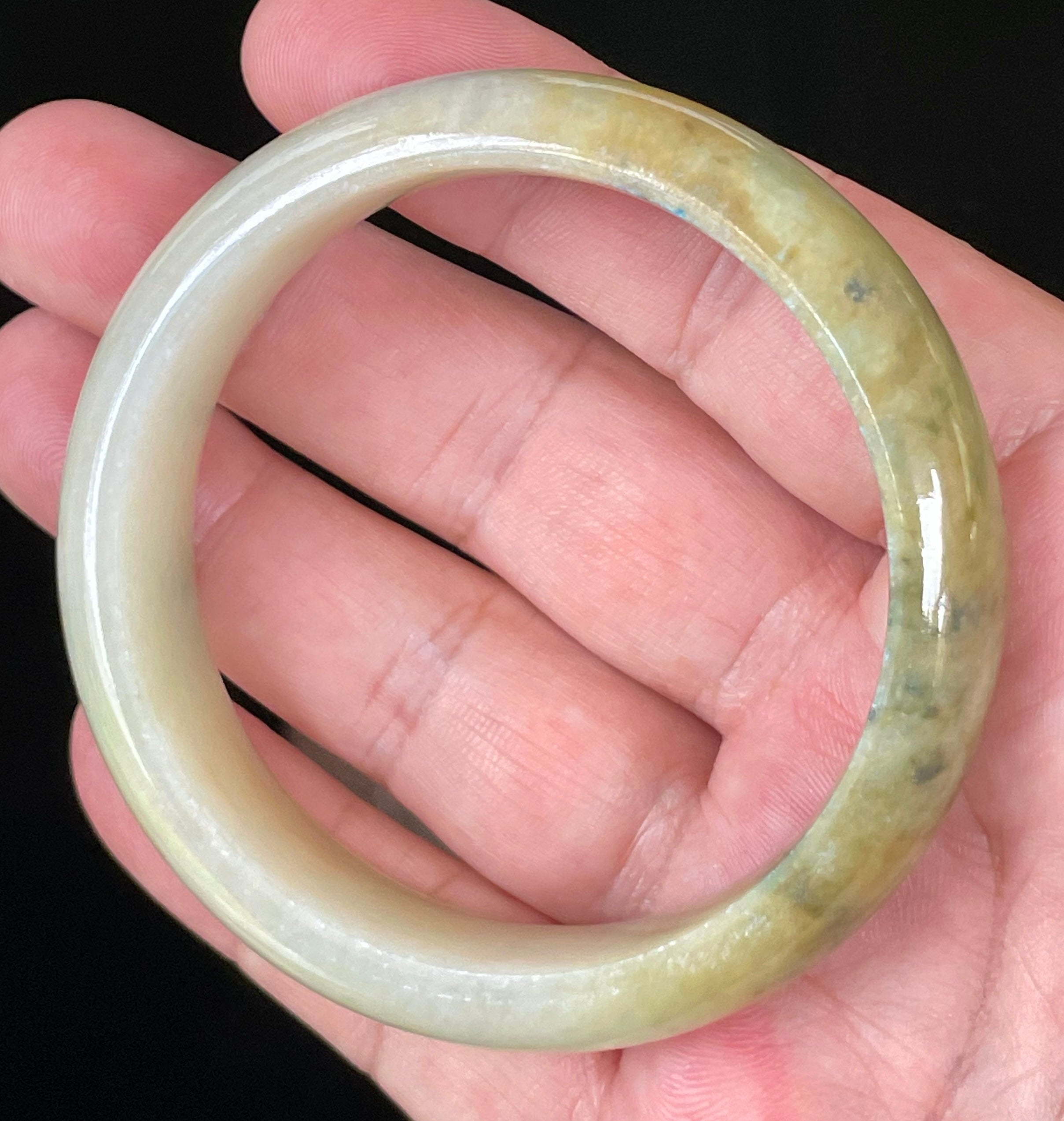 Natural Grade A Certified Burmese Jadeite Jade Bangle – Icy Yellow & Honey with Apple & Imperial Green with Milky White Hues – 58.3mm – JB053