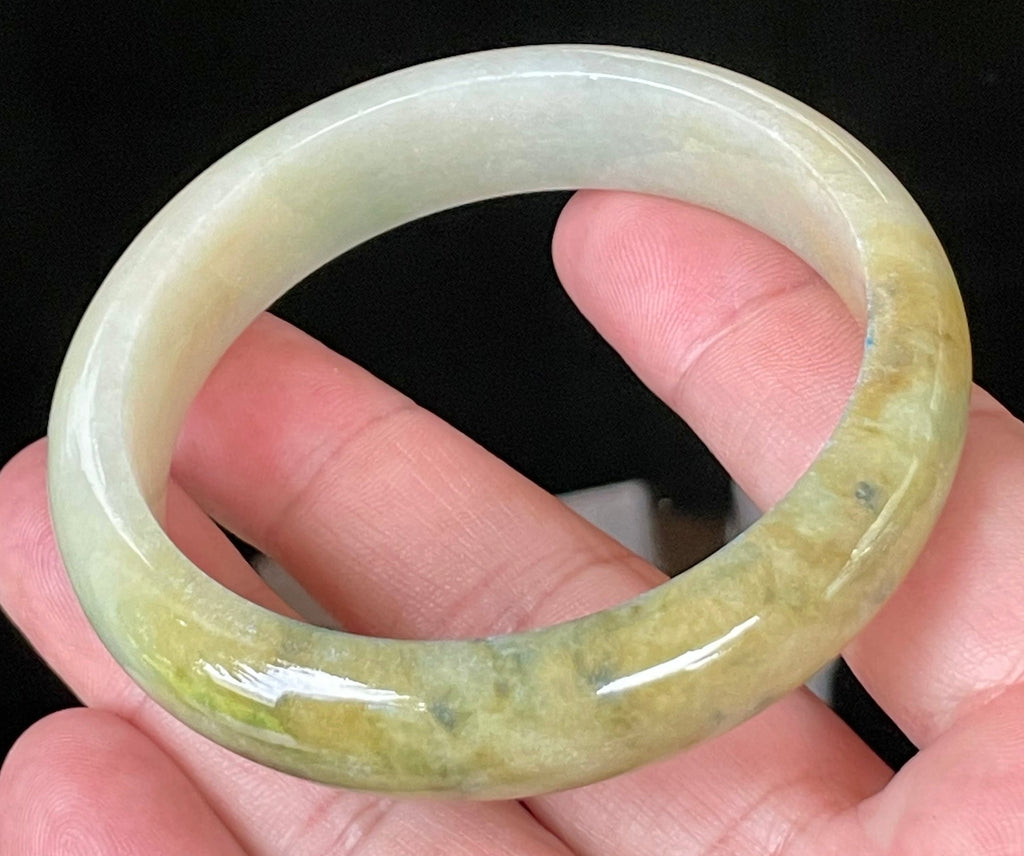 Natural Grade A Certified Burmese Jadeite Jade Bangle – Icy Yellow & Honey with Apple & Imperial Green with Milky White Hues – 58.3mm – JB053
