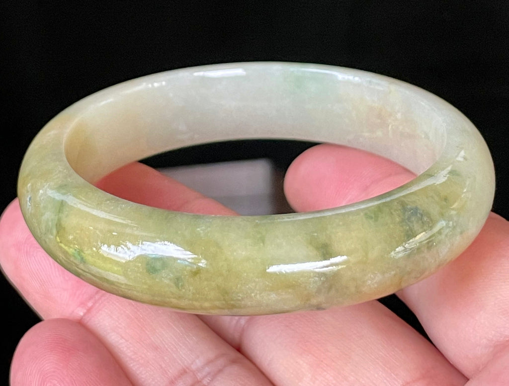 Natural Grade A Certified Burmese Jadeite Jade Bangle – Icy Yellow & Honey with Apple & Imperial Green with Milky White Hues – 58.3mm – JB053