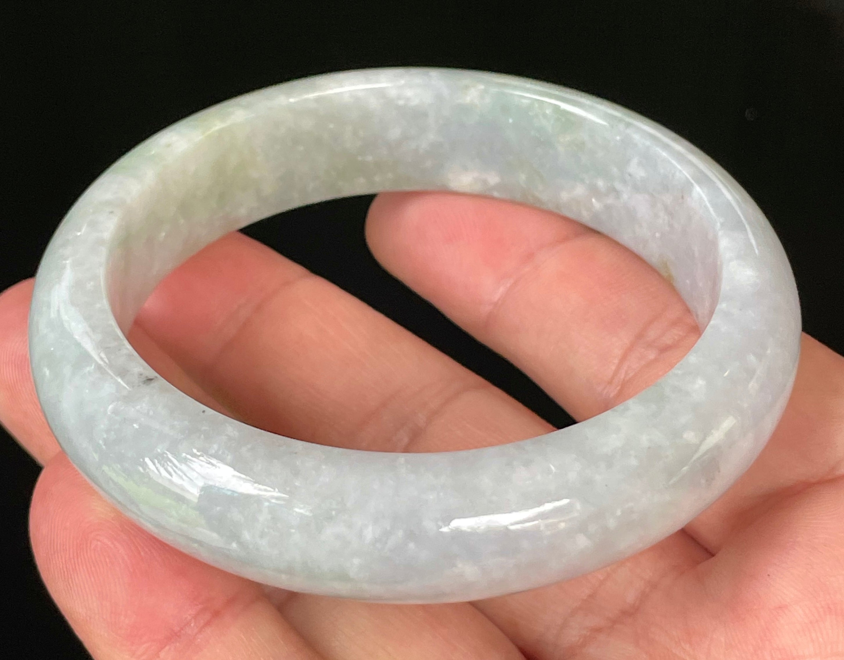 Natural Grade A Certified Burmese Jadeite Jade Bangle – Icy Light Lavender & Milky White with Apple Green Hues – 58.3mm – JB054