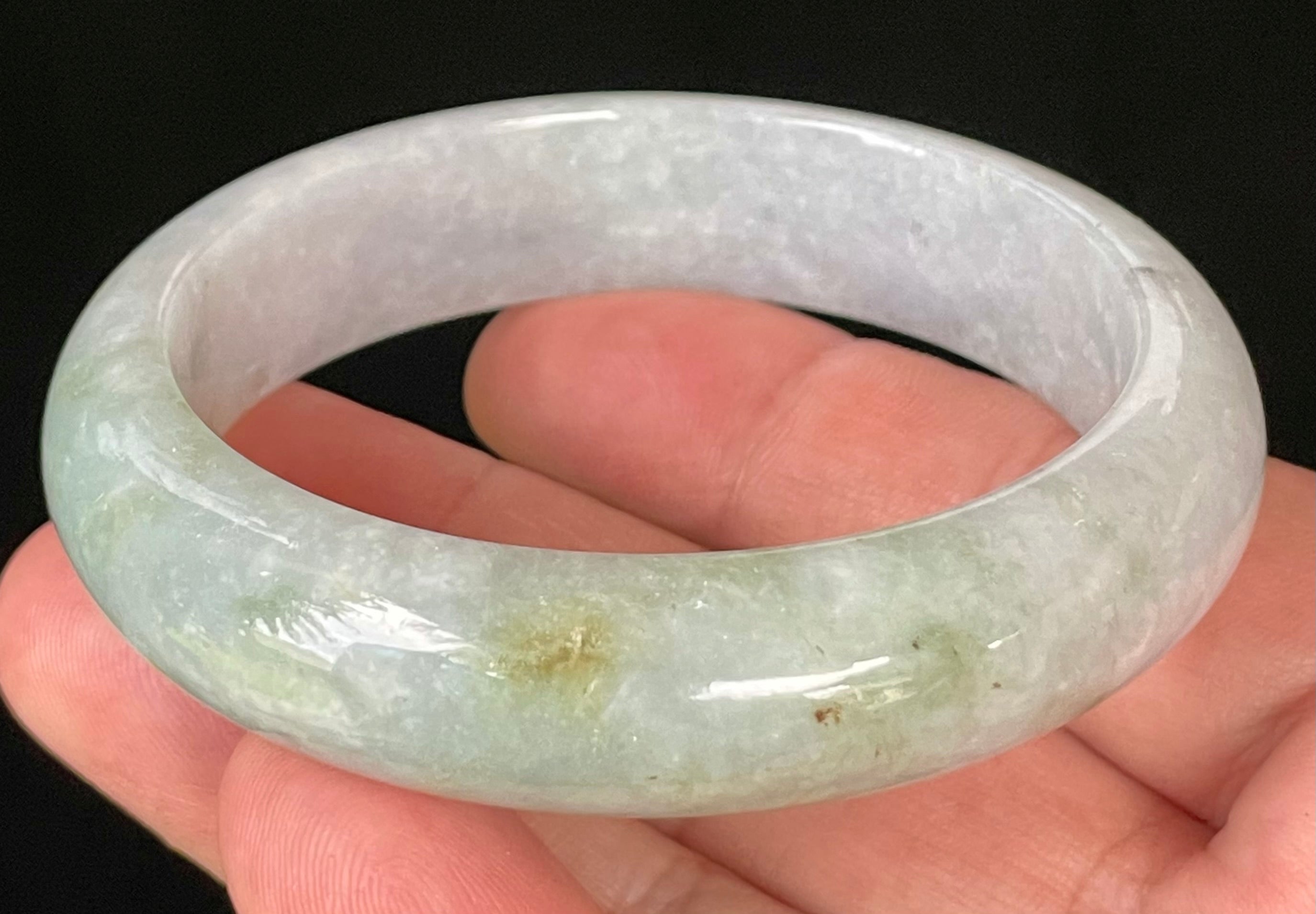 Natural Grade A Certified Burmese Jadeite Jade Bangle – Icy Light Lavender & Milky White with Apple Green Hues – 58.3mm – JB054