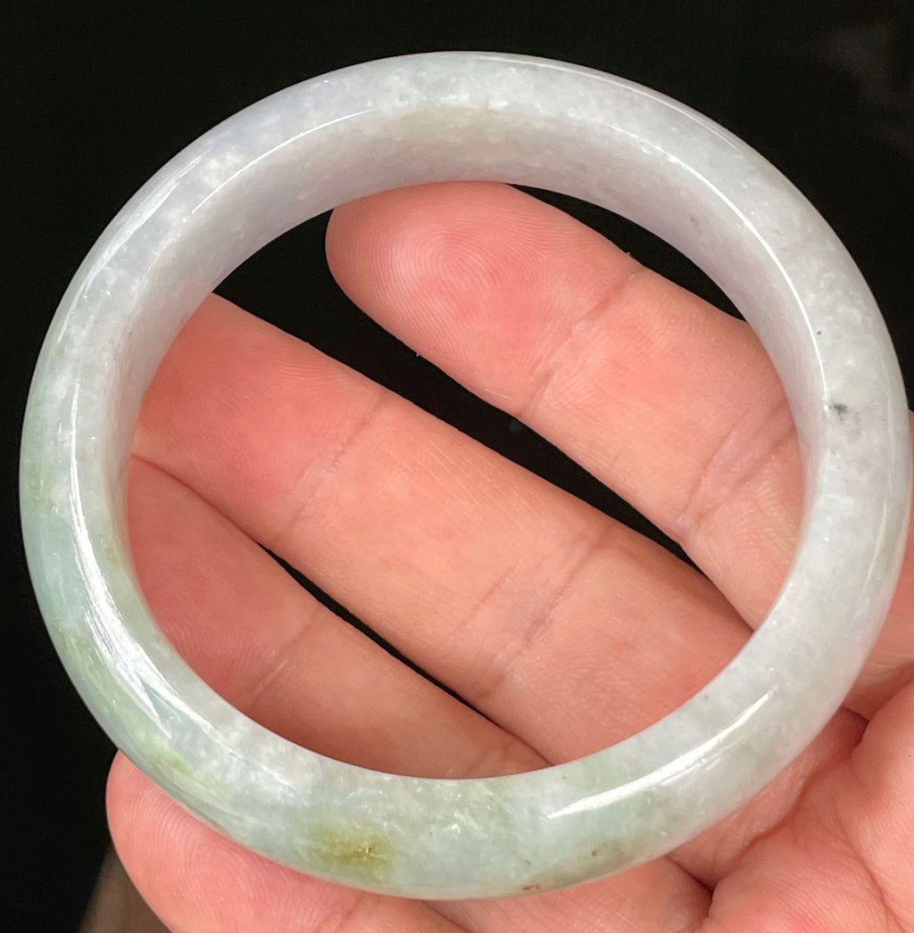 Natural Grade A Certified Burmese Jadeite Jade Bangle – Icy Light Lavender & Milky White with Apple Green Hues – 58.3mm – JB054