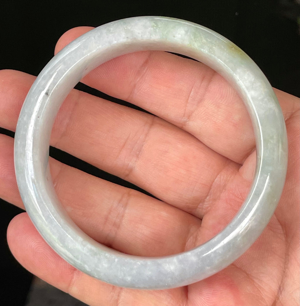 Natural Grade A Certified Burmese Jadeite Jade Bangle – Icy Light Lavender & Milky White with Apple Green Hues – 58.3mm – JB054
