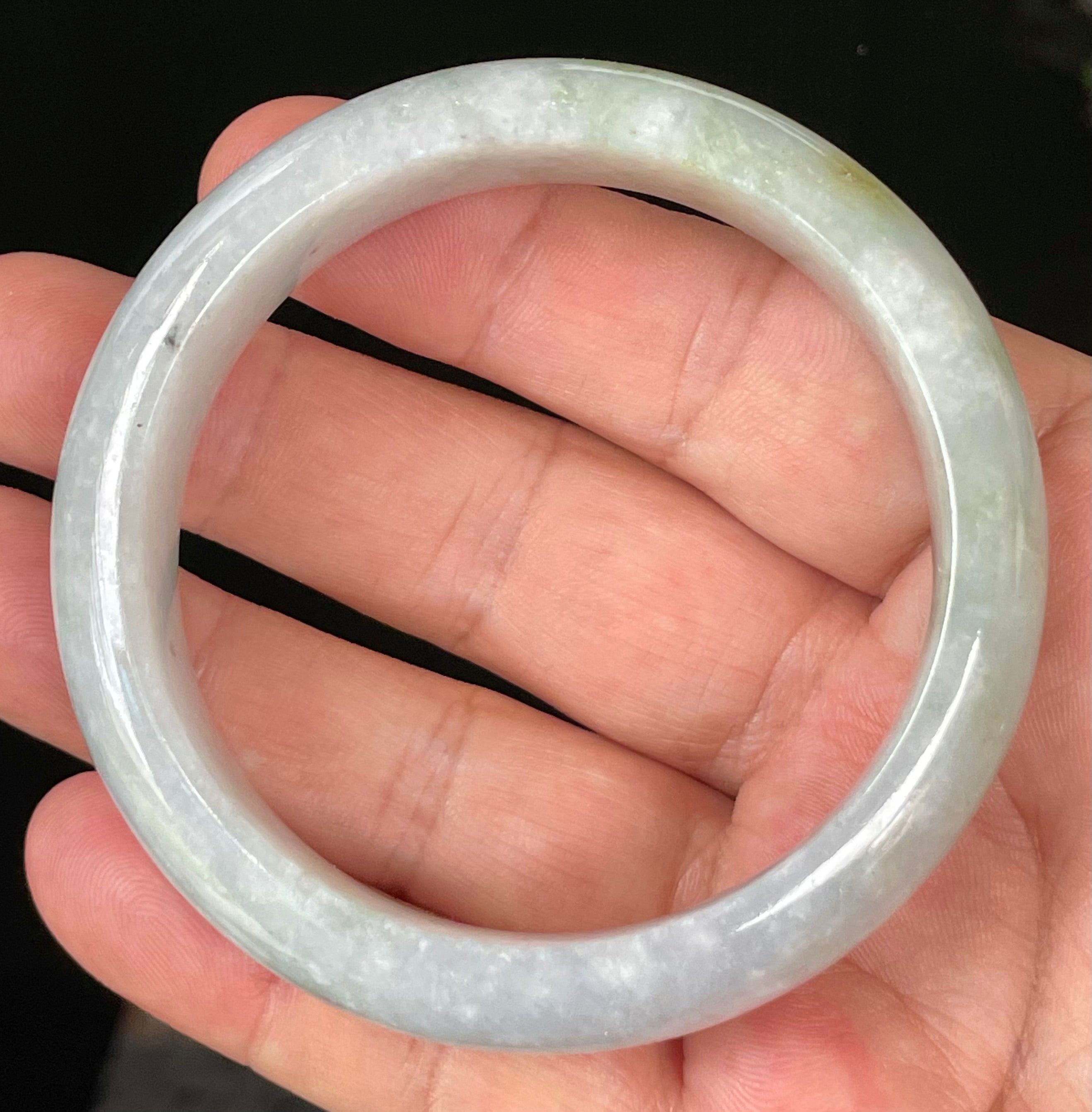 Natural Grade A Certified Burmese Jadeite Jade Bangle – Icy Light Lavender & Milky White with Apple Green Hues – 58.3mm – JB054
