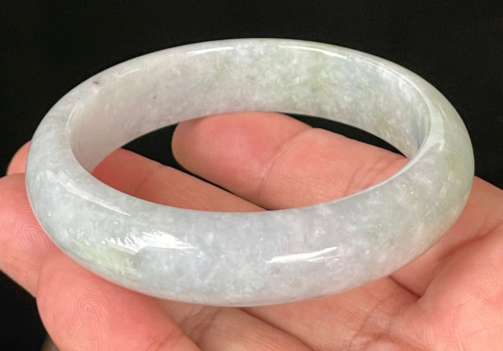 Natural Grade A Certified Burmese Jadeite Jade Bangle – Icy Light Lavender & Milky White with Apple Green Hues – 58.3mm – JB054
