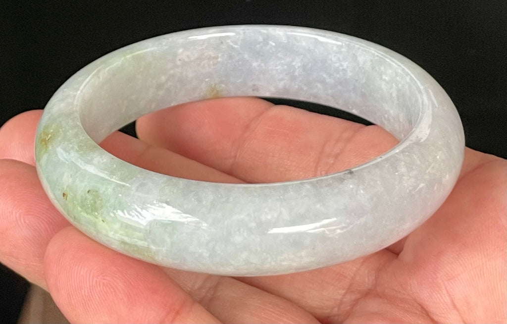 Natural Grade A Certified Burmese Jadeite Jade Bangle – Icy Light Lavender & Milky White with Apple Green Hues – 58.3mm – JB054