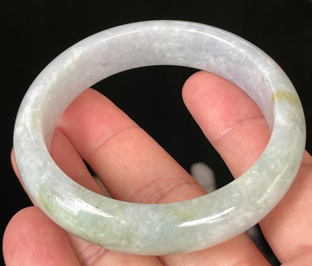 Natural Grade A Certified Burmese Jadeite Jade Bangle – Icy Light Lavender & Milky White with Apple Green Hues – 58.3mm – JB054