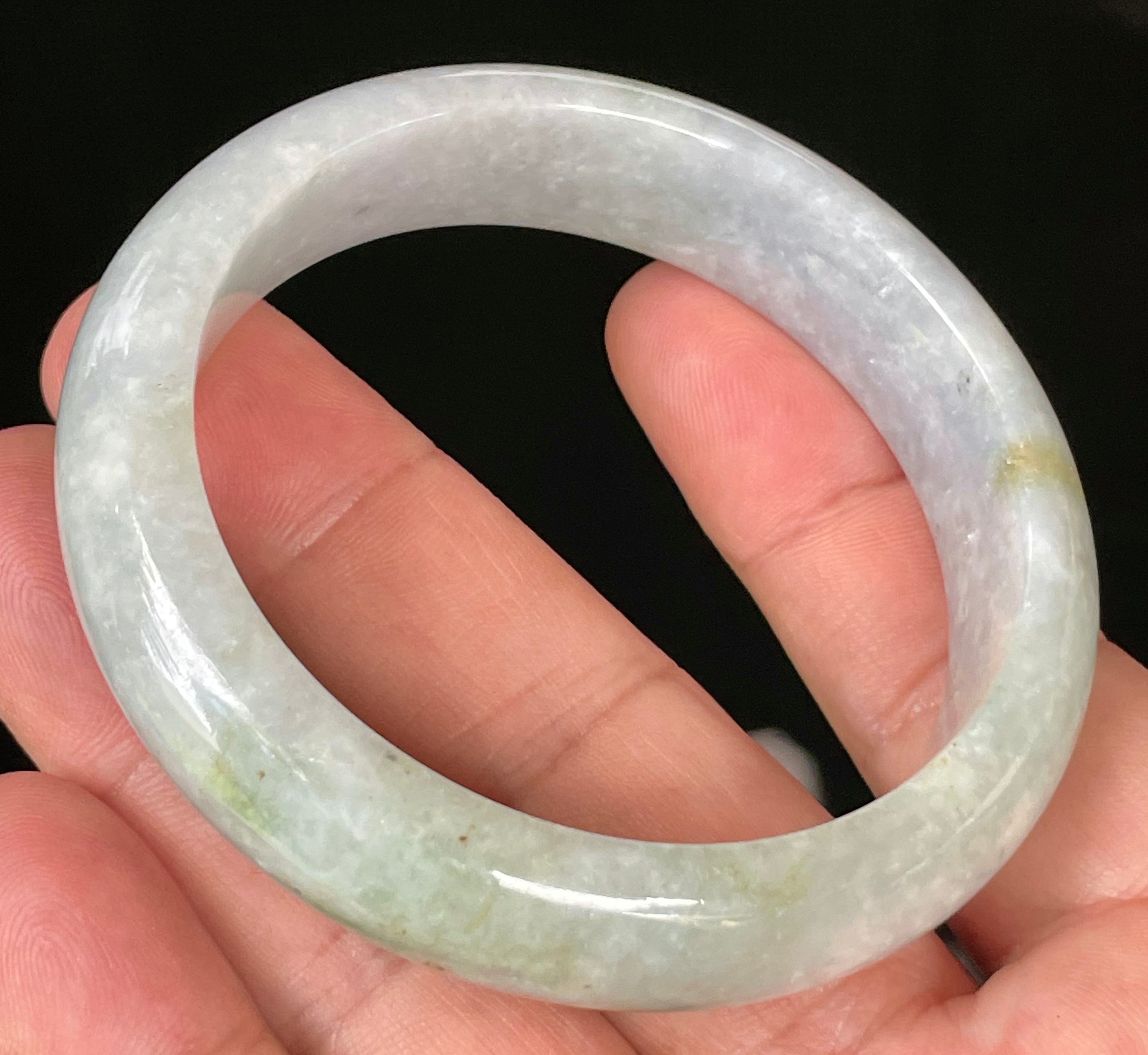 Natural Grade A Certified Burmese Jadeite Jade Bangle – Icy Light Lavender & Milky White with Apple Green Hues – 58.3mm – JB054