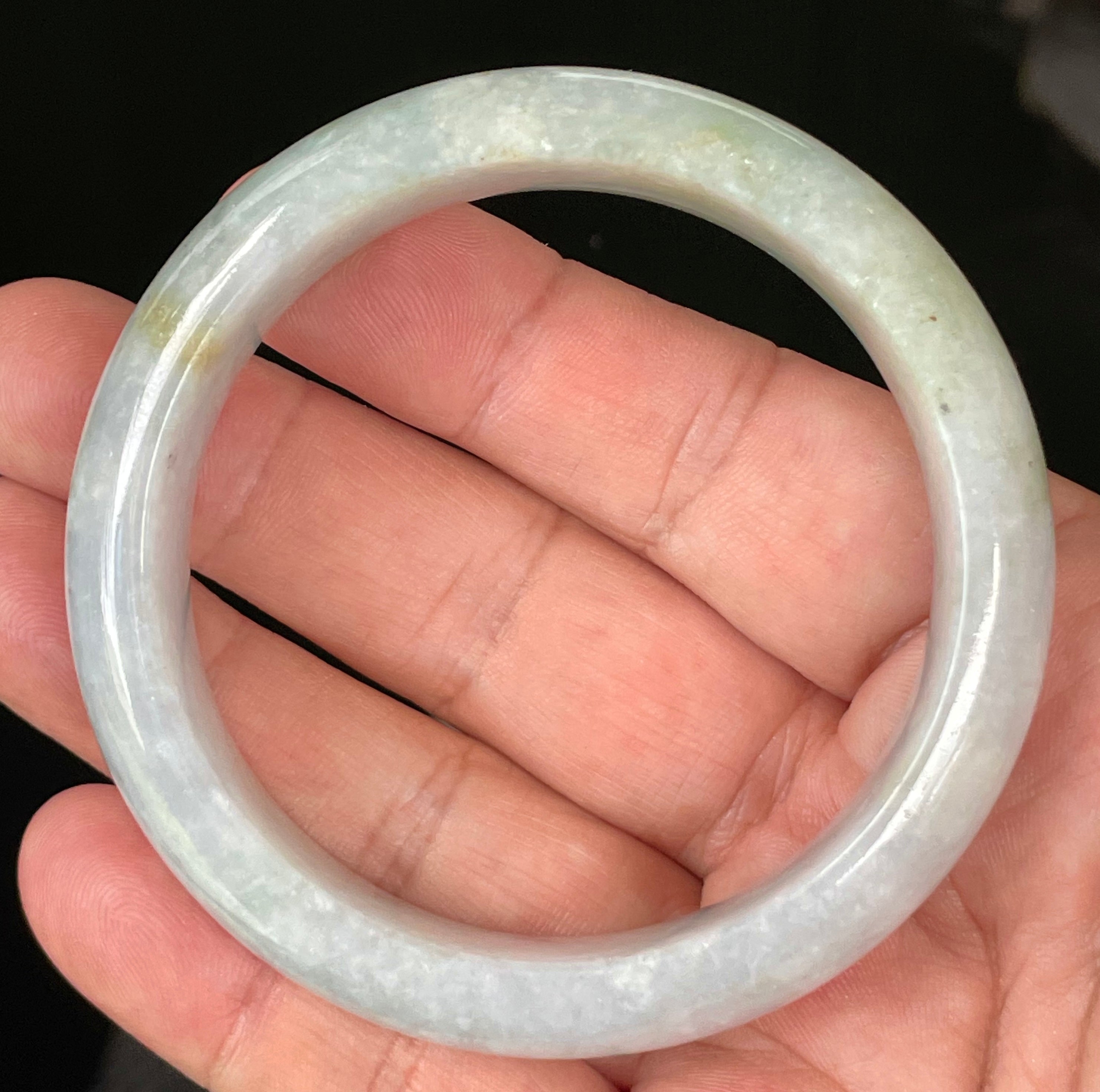 Natural Grade A Certified Burmese Jadeite Jade Bangle – Icy Light Lavender & Milky White with Apple Green Hues – 58.3mm – JB054