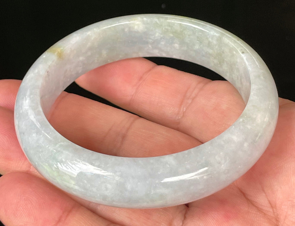 Natural Grade A Certified Burmese Jadeite Jade Bangle – Icy Light Lavender & Milky White with Apple Green Hues – 58.3mm – JB054