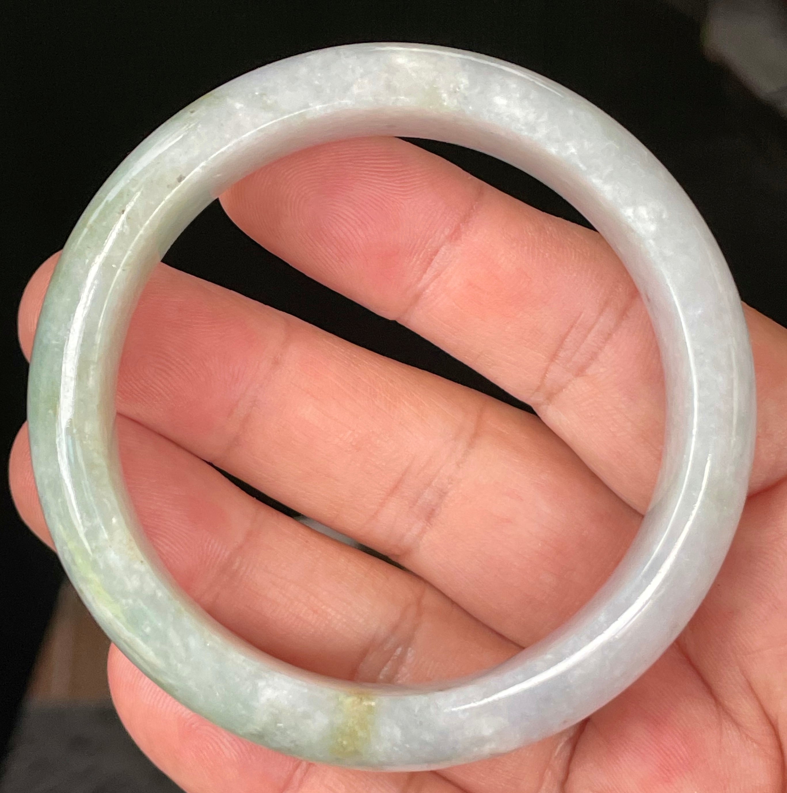 Natural Grade A Certified Burmese Jadeite Jade Bangle – Icy Light Lavender & Milky White with Apple Green Hues – 58.3mm – JB054