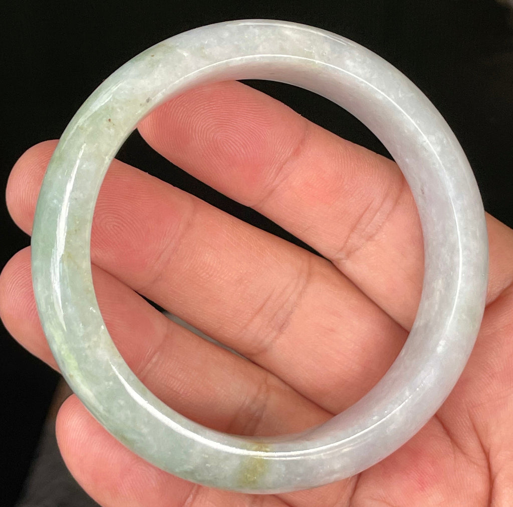 Natural Grade A Certified Burmese Jadeite Jade Bangle – Icy Light Lavender & Milky White with Apple Green Hues – 58.3mm – JB054