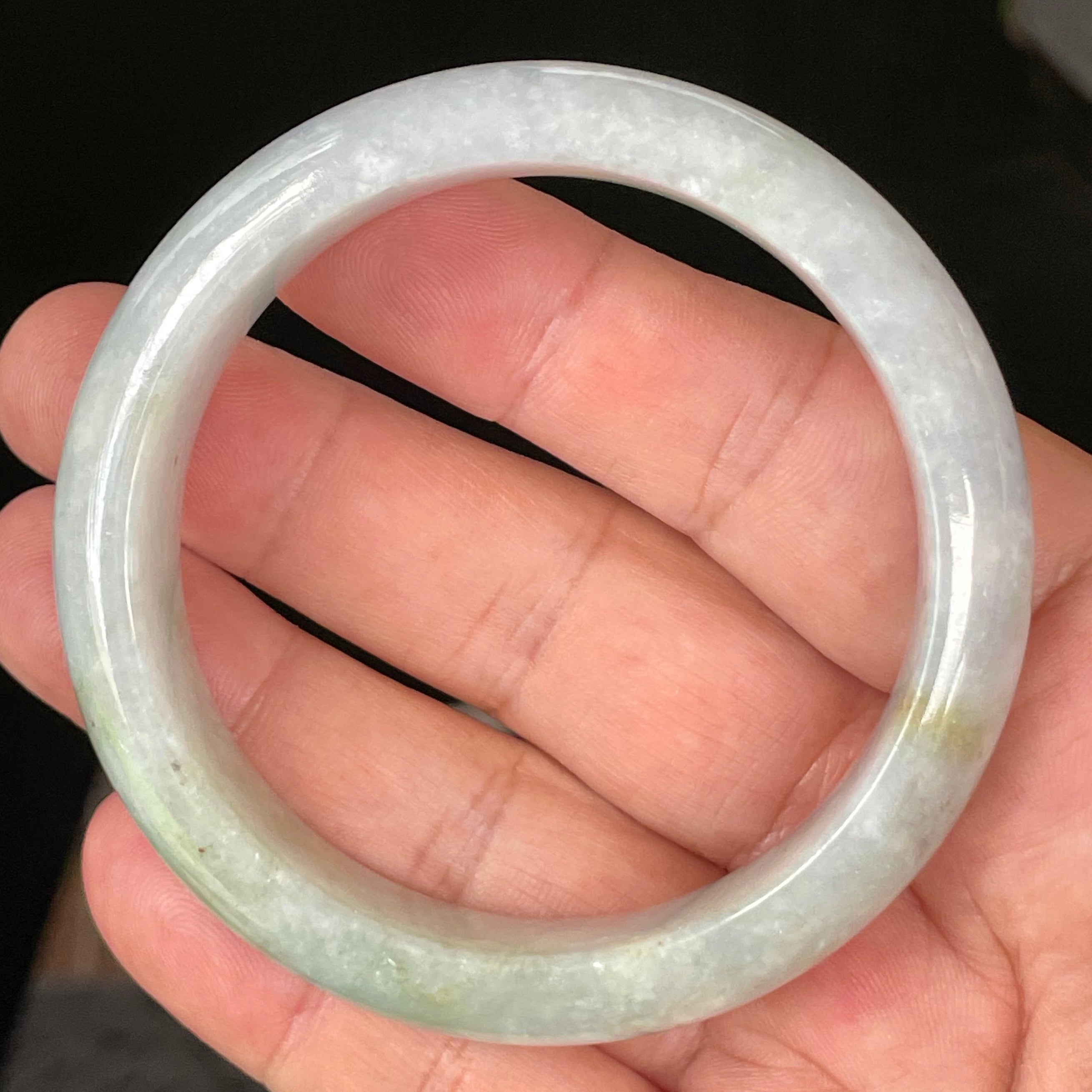 Natural Grade A Certified Burmese Jadeite Jade Bangle – Icy Light Lavender & Milky White with Apple Green Hues – 58.3mm – JB054
