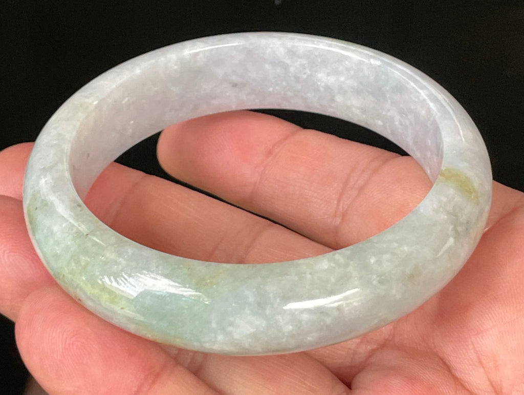 Natural Grade A Certified Burmese Jadeite Jade Bangle – Icy Light Lavender & Milky White with Apple Green Hues – 58.3mm – JB054