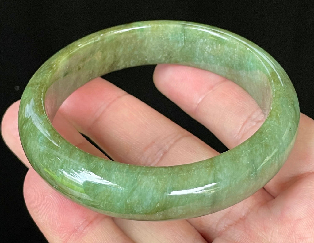 Natural Grade A Certified Burmese Jadeite Jade Bangle – Icy Emerald & Apple Green – 58.5mm – JB043