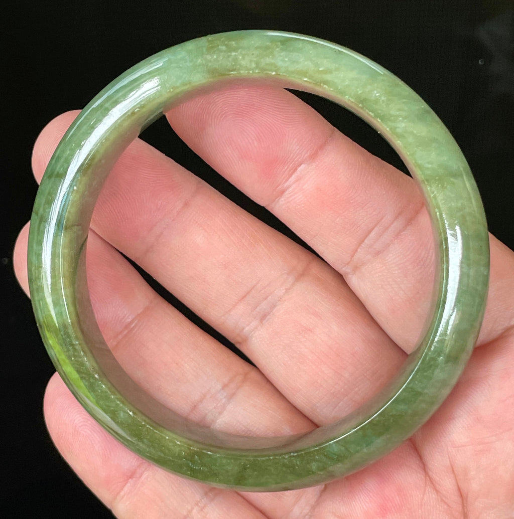 Natural Grade A Certified Burmese Jadeite Jade Bangle – Icy Emerald & Apple Green – 58.5mm – JB043