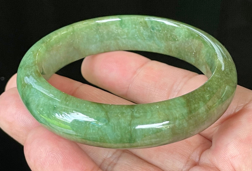 Natural Grade A Certified Burmese Jadeite Jade Bangle – Icy Emerald & Apple Green – 58.5mm – JB043