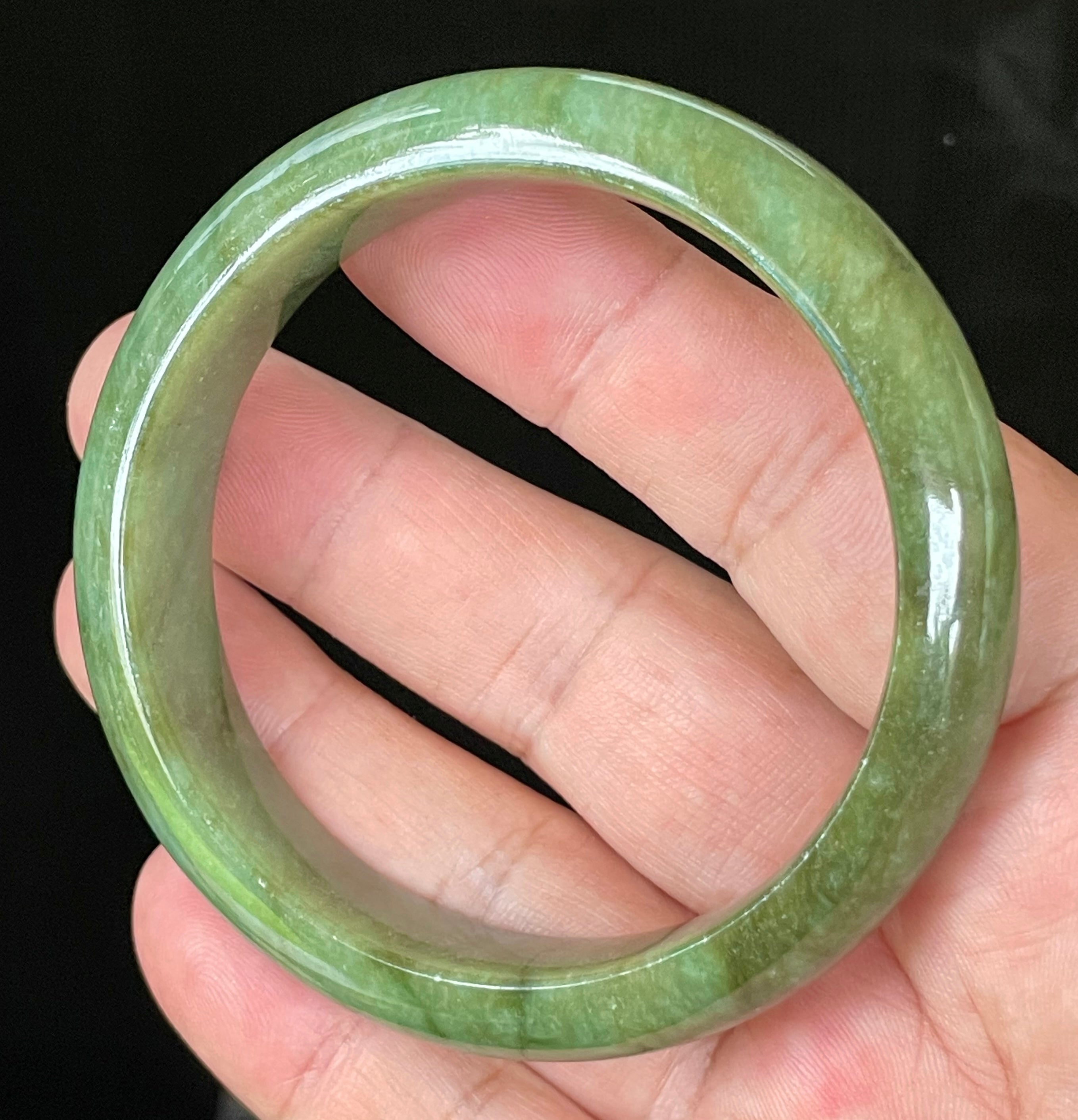 Natural Grade A Certified Burmese Jadeite Jade Bangle – Icy Emerald & Apple Green – 58.5mm – JB043
