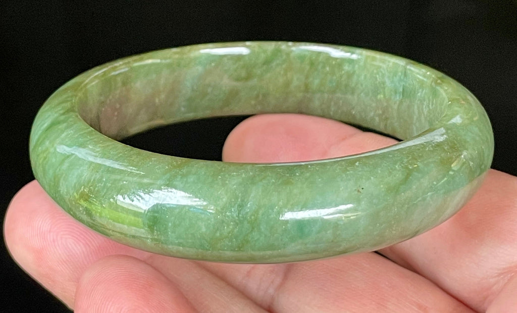 Natural Grade A Certified Burmese Jadeite Jade Bangle – Icy Emerald & Apple Green – 58.5mm – JB043