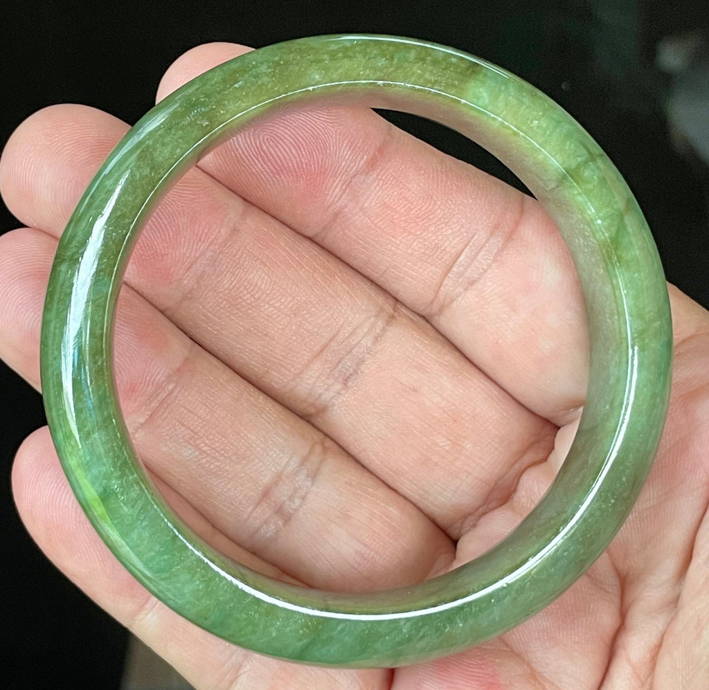 Natural Grade A Certified Burmese Jadeite Jade Bangle – Icy Emerald & Apple Green – 58.5mm – JB043