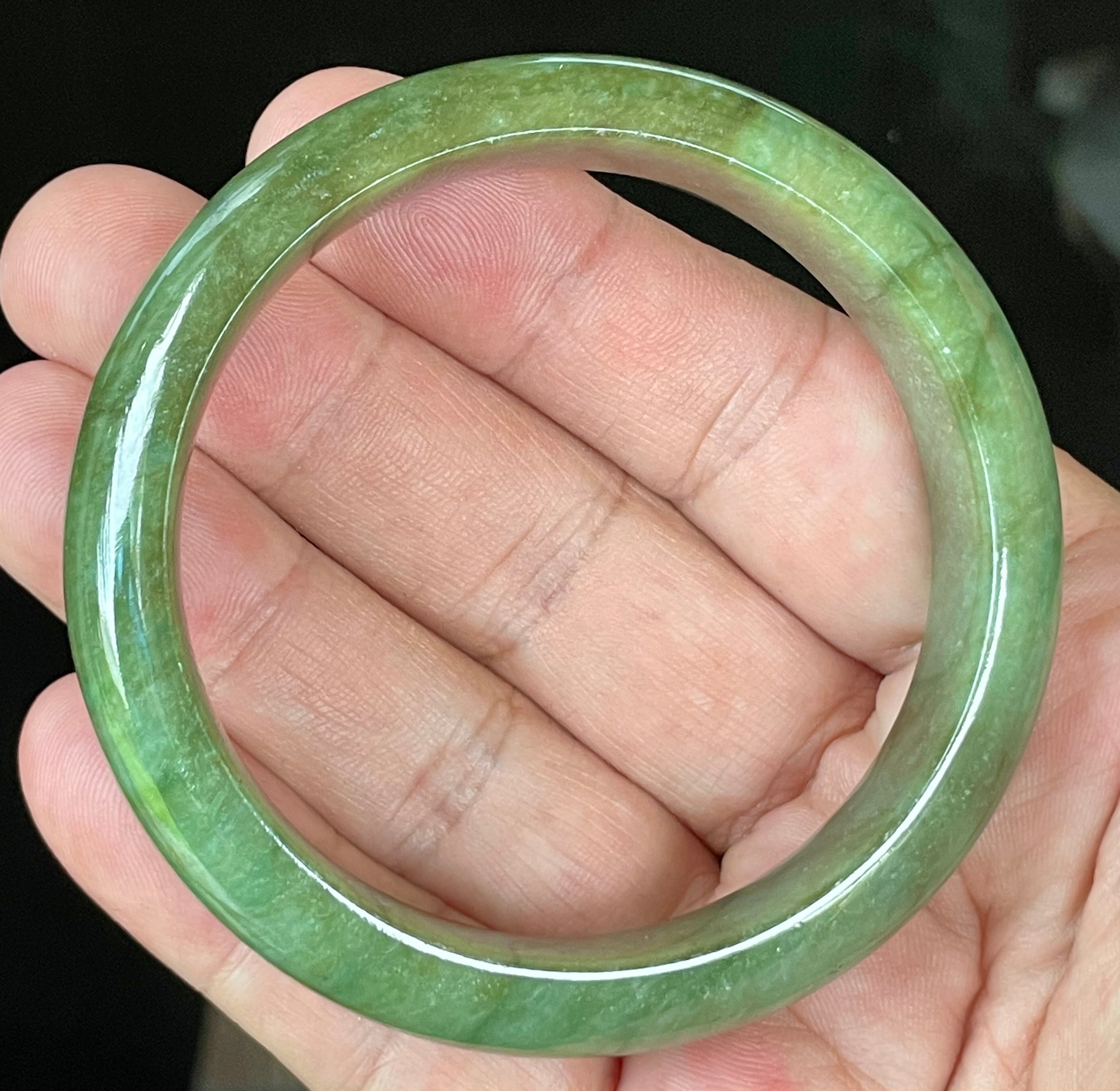 Natural Grade A Certified Burmese Jadeite Jade Bangle – Icy Emerald & Apple Green – 58.5mm – JB043