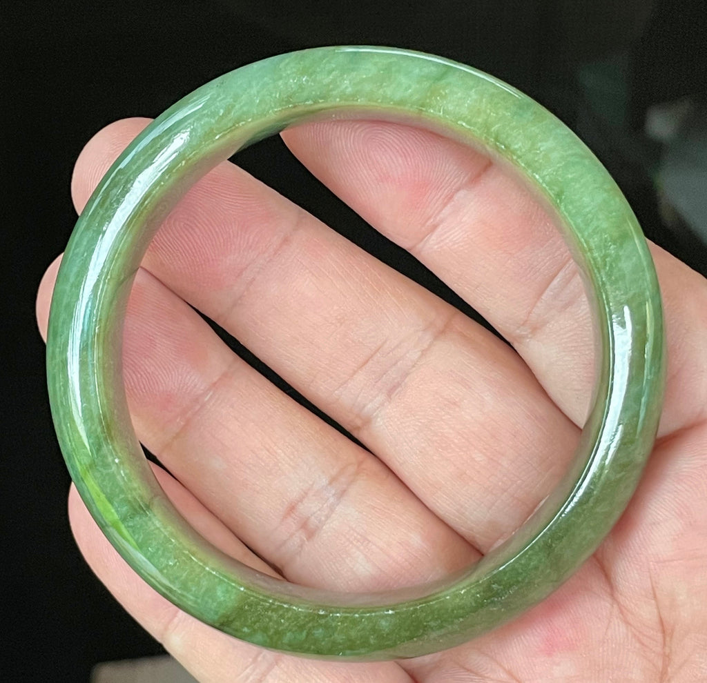Natural Grade A Certified Burmese Jadeite Jade Bangle – Icy Emerald & Apple Green – 58.5mm – JB043