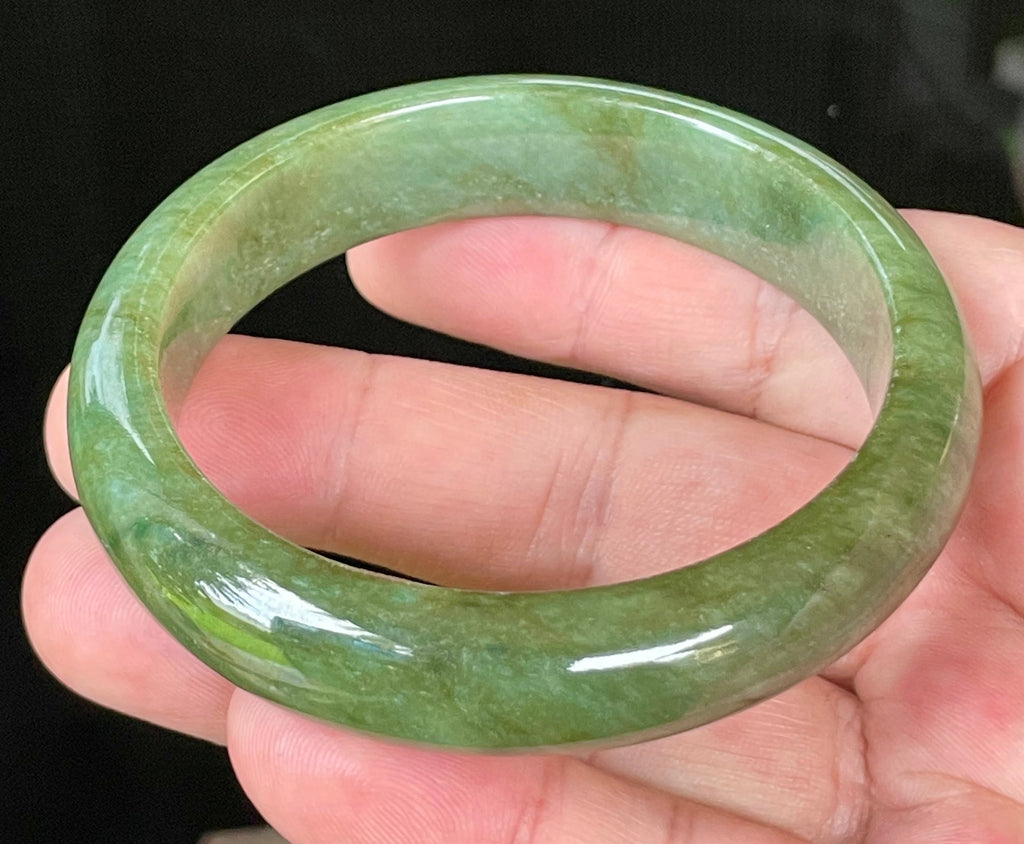 Natural Grade A Certified Burmese Jadeite Jade Bangle – Icy Emerald & Apple Green – 58.5mm – JB043