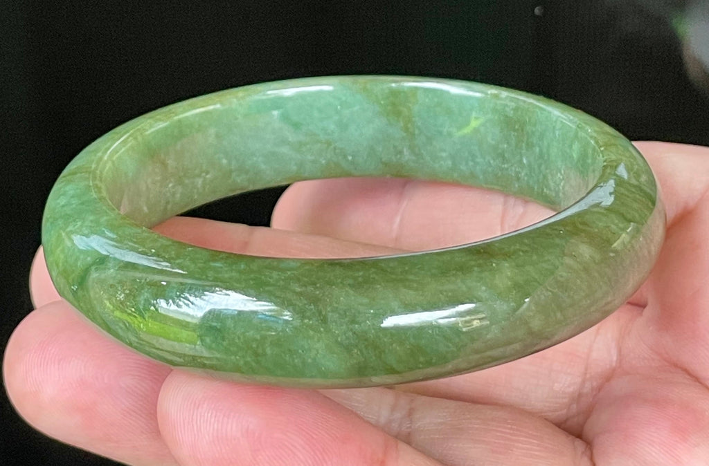 Natural Grade A Certified Burmese Jadeite Jade Bangle – Icy Emerald & Apple Green – 58.5mm – JB043