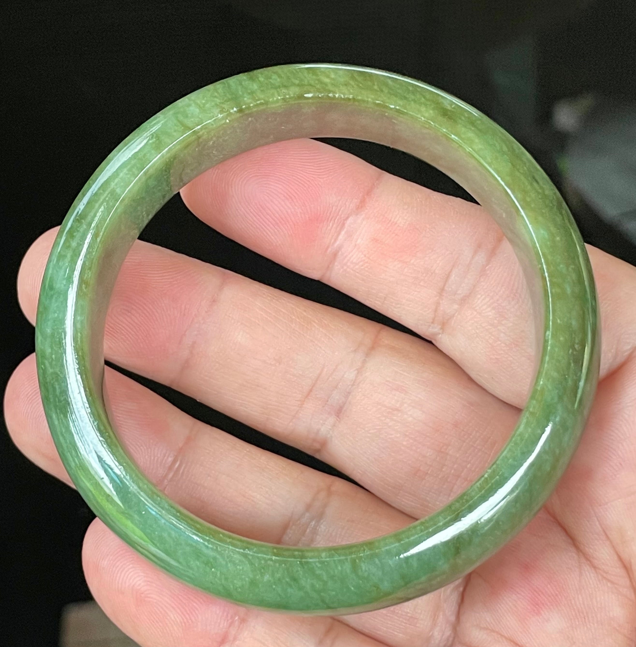 Natural Grade A Certified Burmese Jadeite Jade Bangle – Icy Emerald & Apple Green – 58.5mm – JB043
