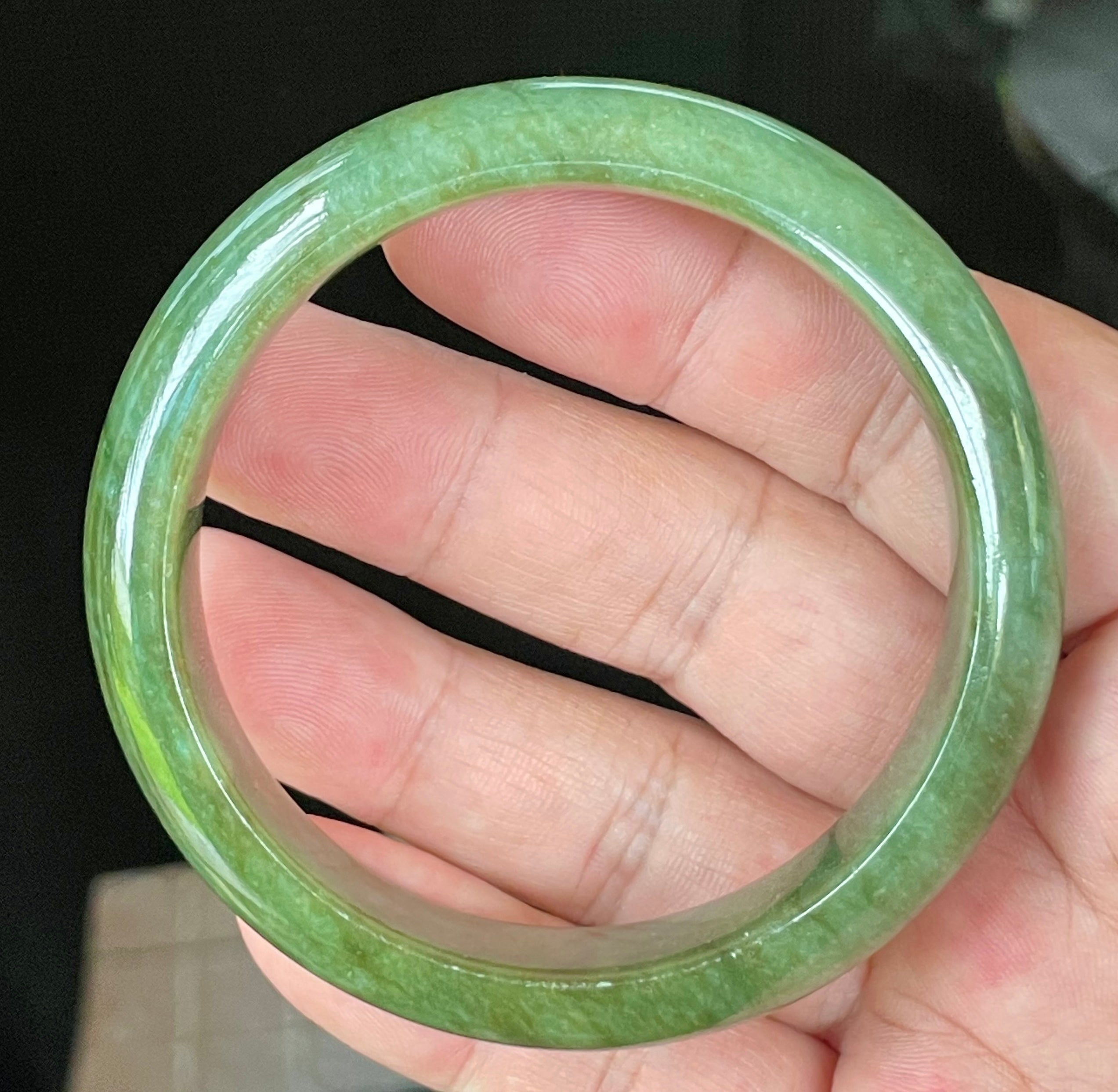 Natural Grade A Certified Burmese Jadeite Jade Bangle – Icy Emerald & Apple Green – 58.5mm – JB043