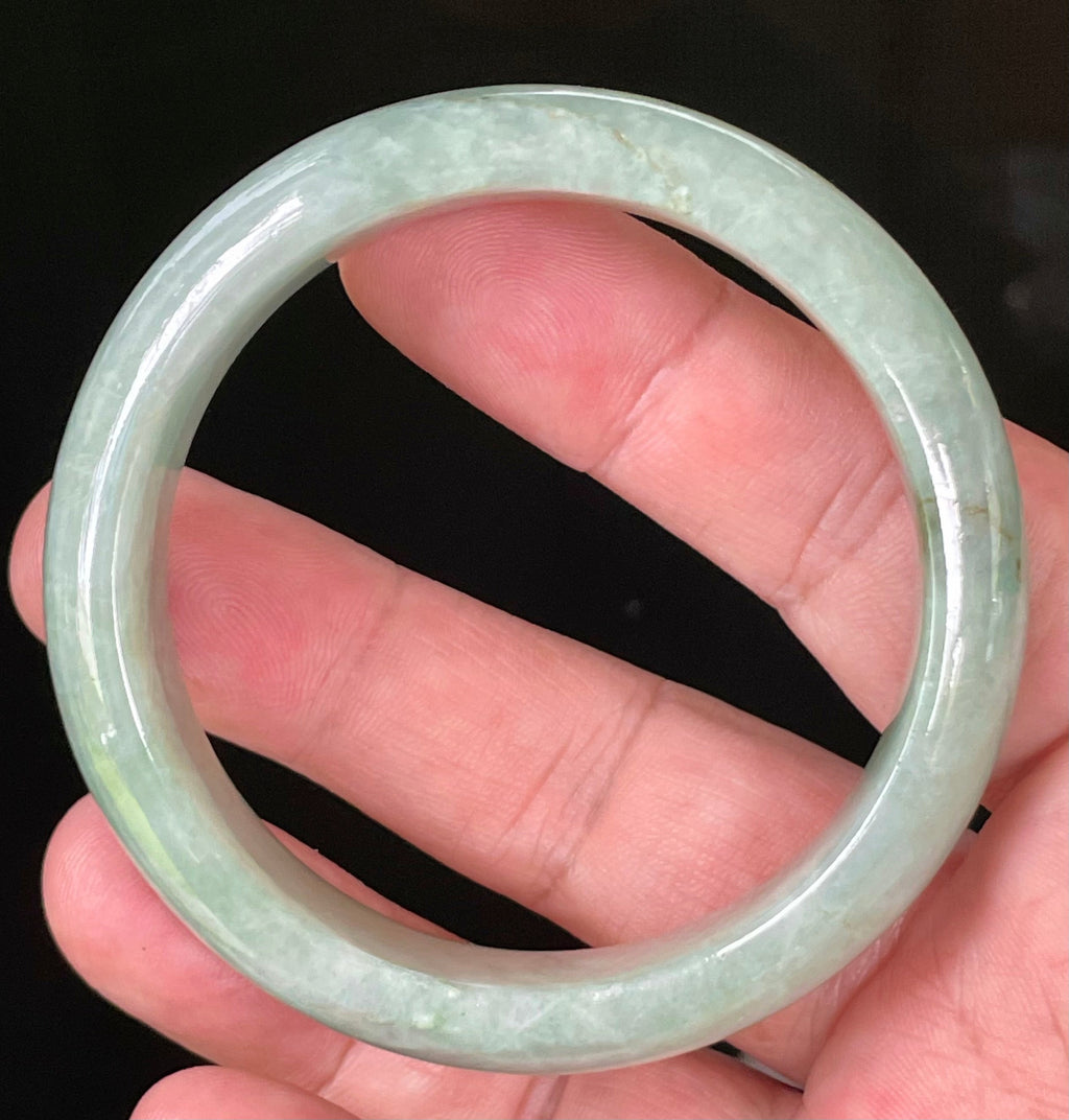 Natural Grade A Certified Burmese Jadeite Jade Bangle – Icy Light Bluish Apple Green with Greyish Milky White Hues – 55.5mm – JB034