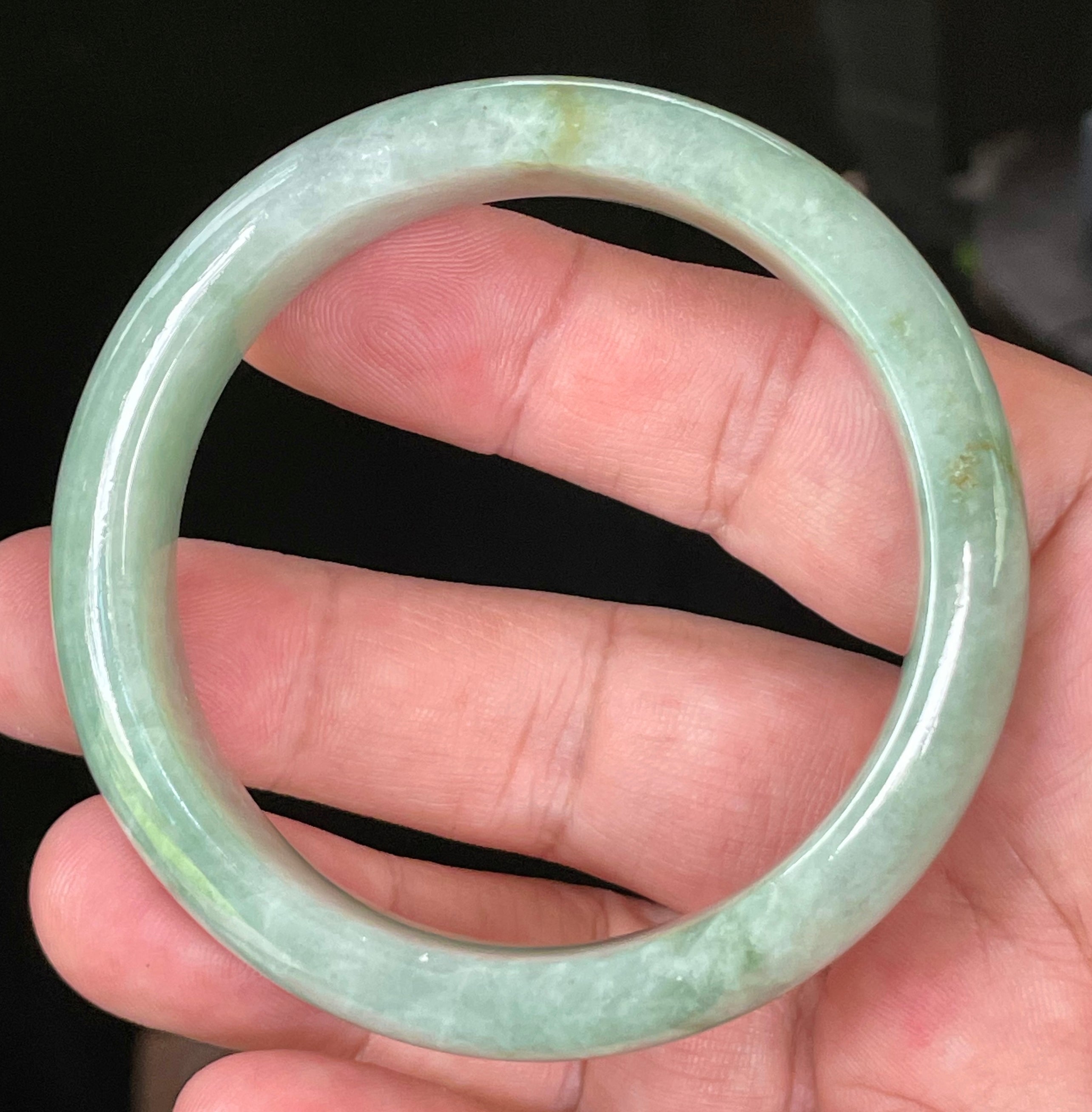 Natural Grade A Certified Burmese Jadeite Jade Bangle – Icy Light Bluish Apple Green with Greyish Milky White Hues – 55.5mm – JB034