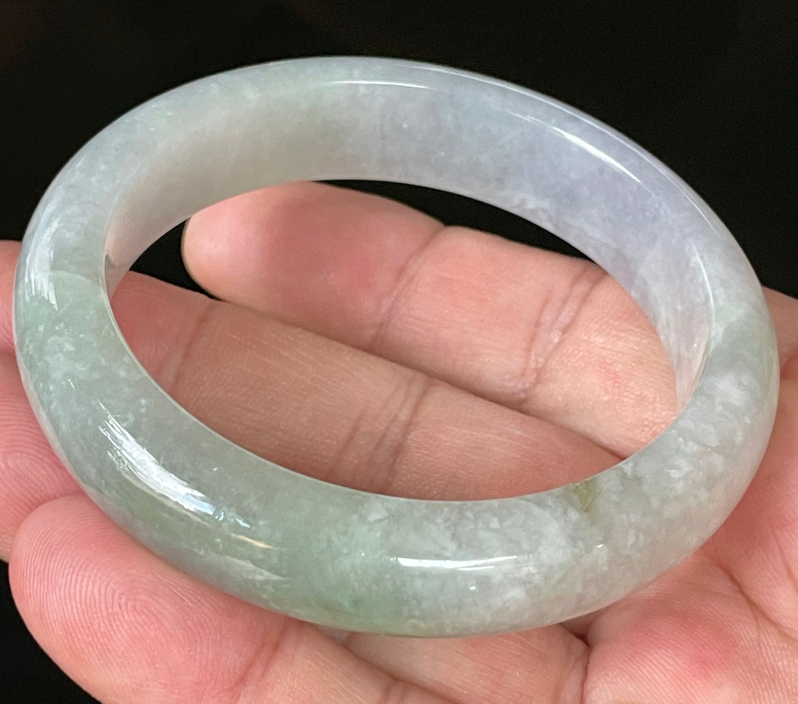 Natural Grade A Certified Burmese Jadeite Jade Bangle – Very Icy Light Lavender & Milky White with Apple Green Hues – 55.9mm – JB126