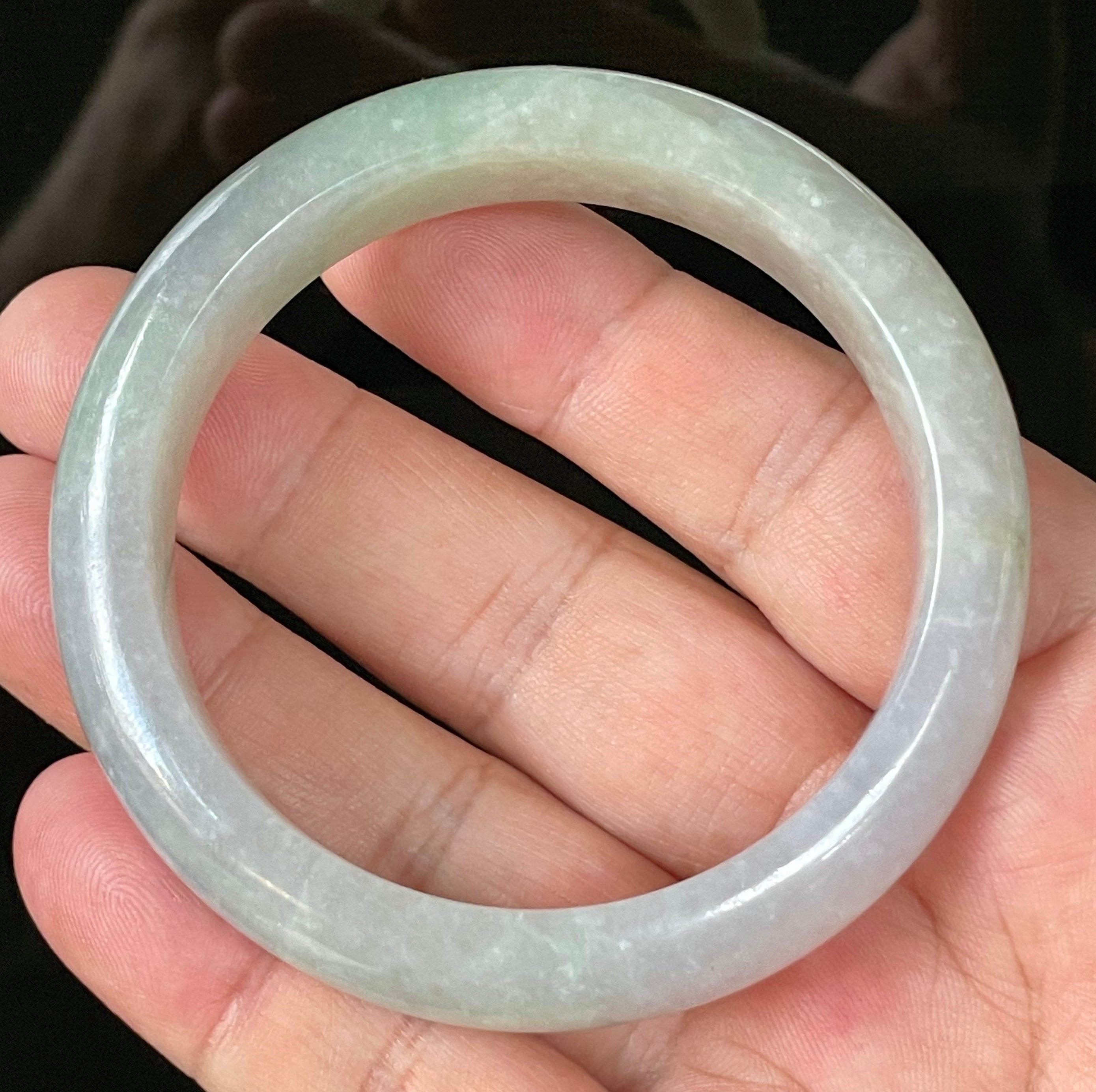 Natural Grade A Certified Burmese Jadeite Jade Bangle – Very Icy Light Lavender & Milky White with Apple Green Hues – 55.9mm – JB126