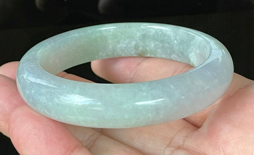 Natural Grade A Certified Burmese Jadeite Jade Bangle – Very Icy Light Lavender & Milky White with Apple Green Hues – 55.9mm – JB126