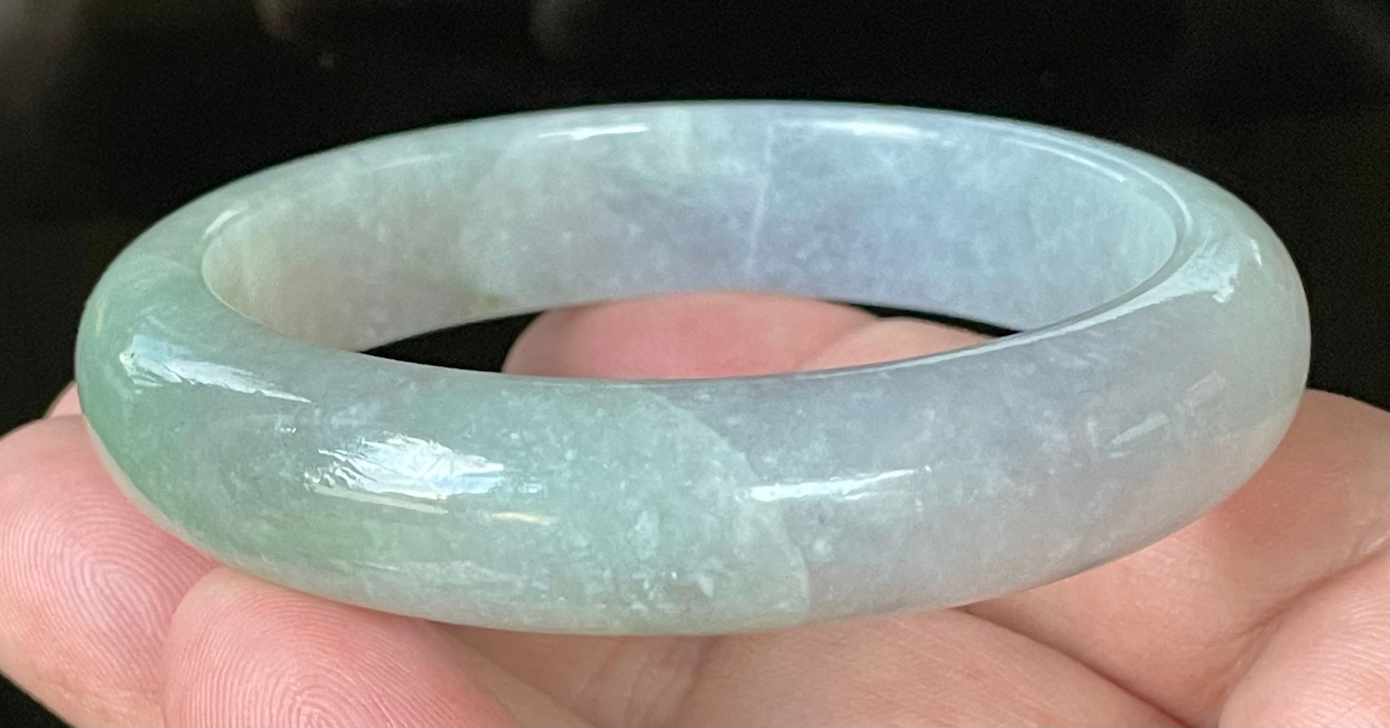 Natural Grade A Certified Burmese Jadeite Jade Bangle – Very Icy Light Lavender & Milky White with Apple Green Hues – 55.9mm – JB126
