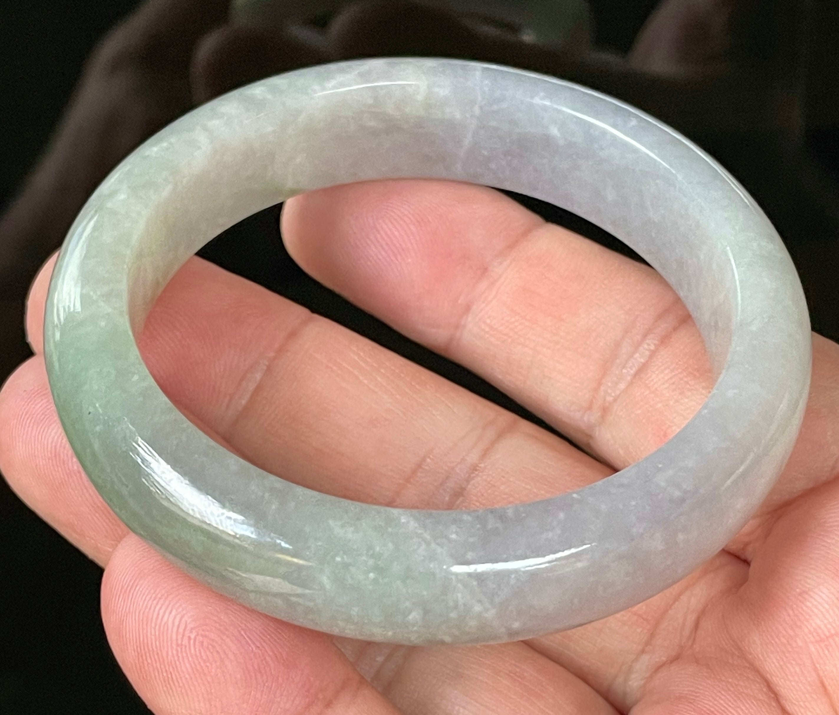 Natural Grade A Certified Burmese Jadeite Jade Bangle – Very Icy Light Lavender & Milky White with Apple Green Hues – 55.9mm – JB126