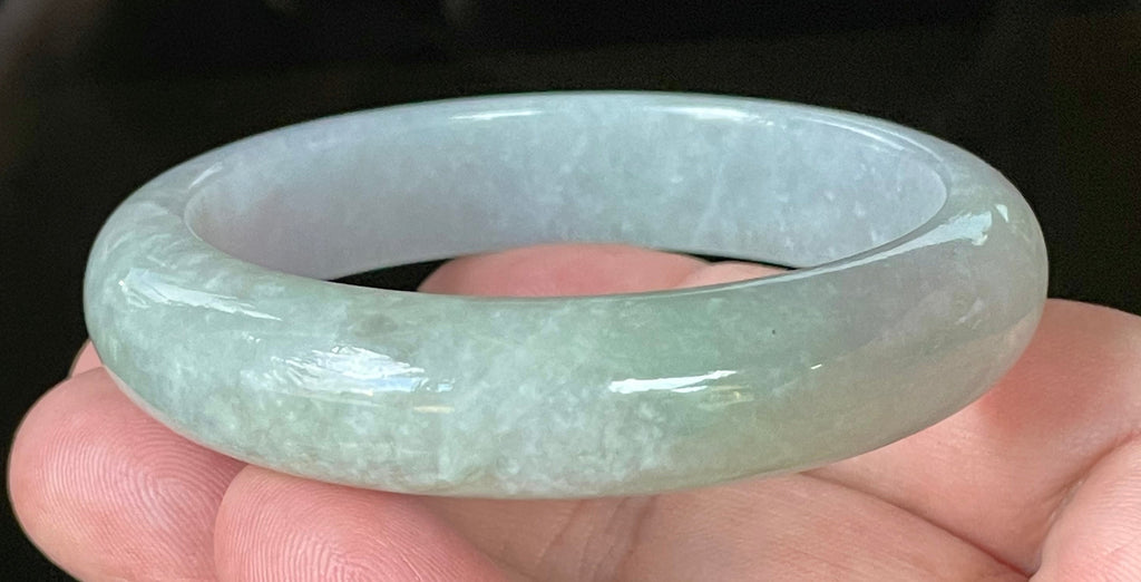 Natural Grade A Certified Burmese Jadeite Jade Bangle – Very Icy Light Lavender & Milky White with Apple Green Hues – 55.9mm – JB126