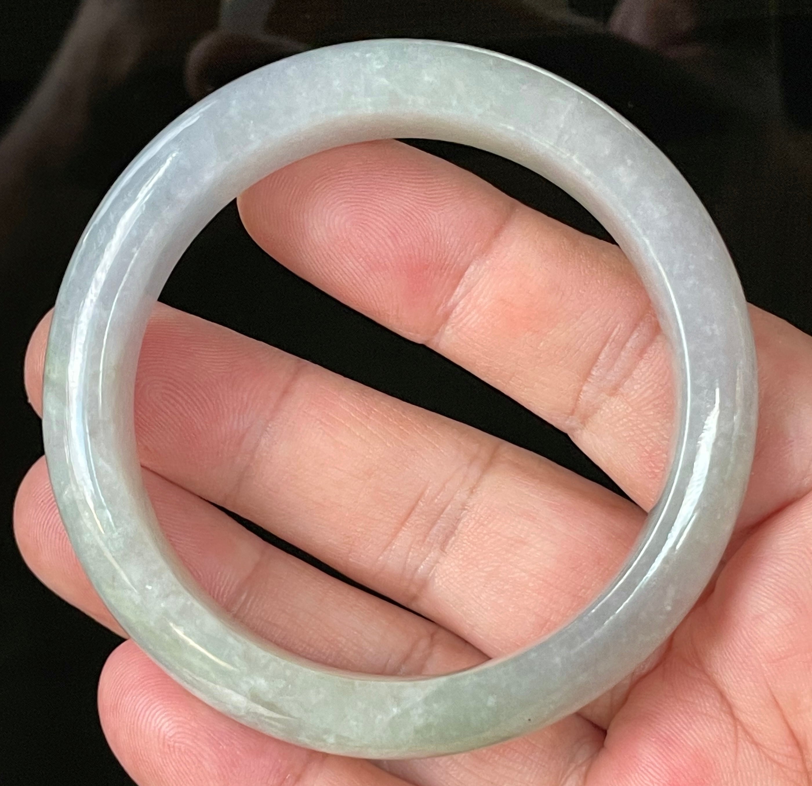 Natural Grade A Certified Burmese Jadeite Jade Bangle – Very Icy Light Lavender & Milky White with Apple Green Hues – 55.9mm – JB126